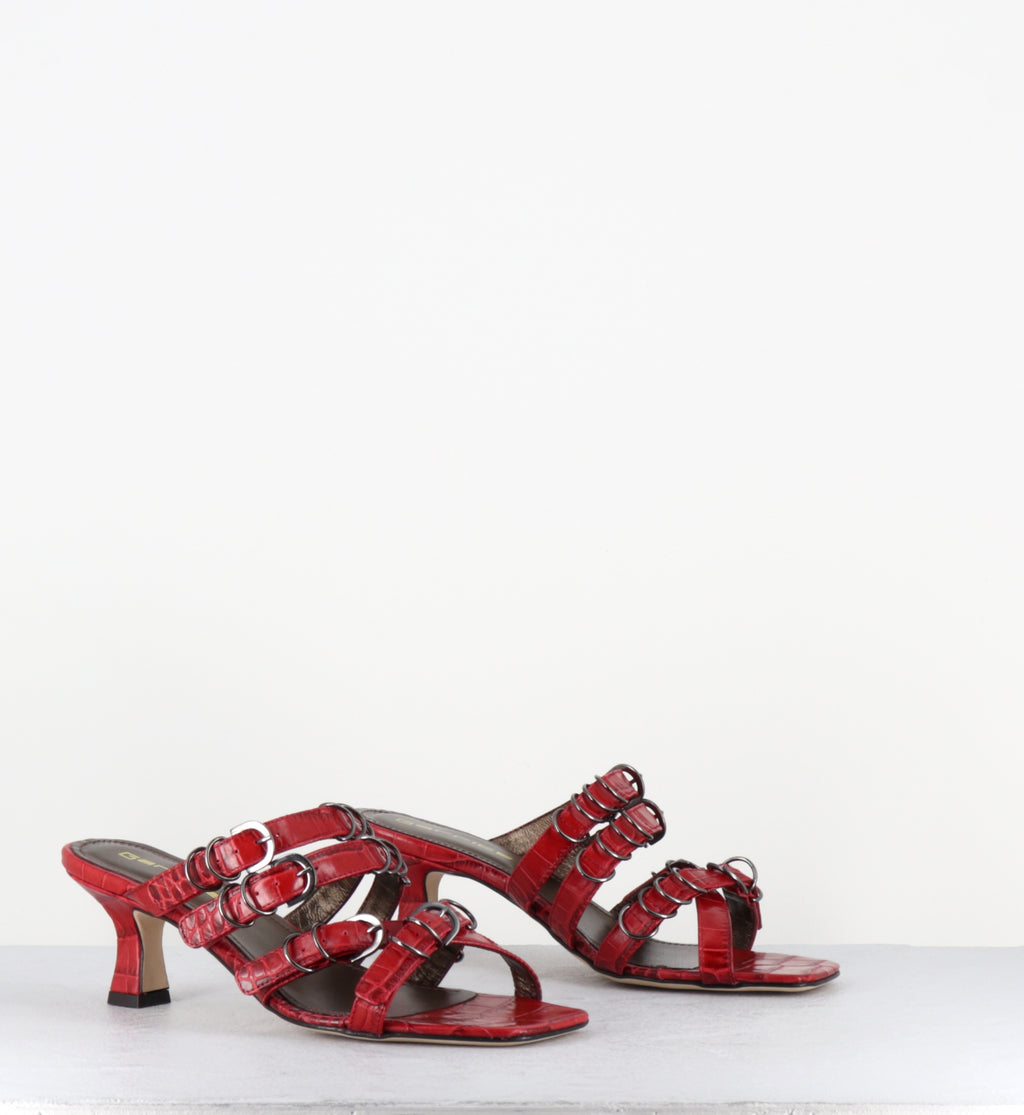 Mules croco rouge piercing - SARI COCCO SIENA