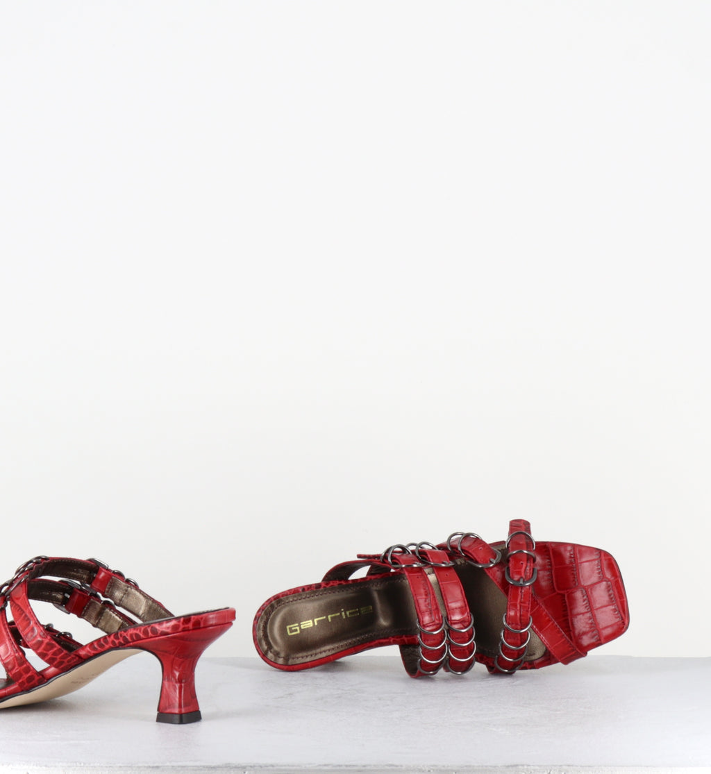 Mules croco rouge piercing - SARI COCCO SIENA