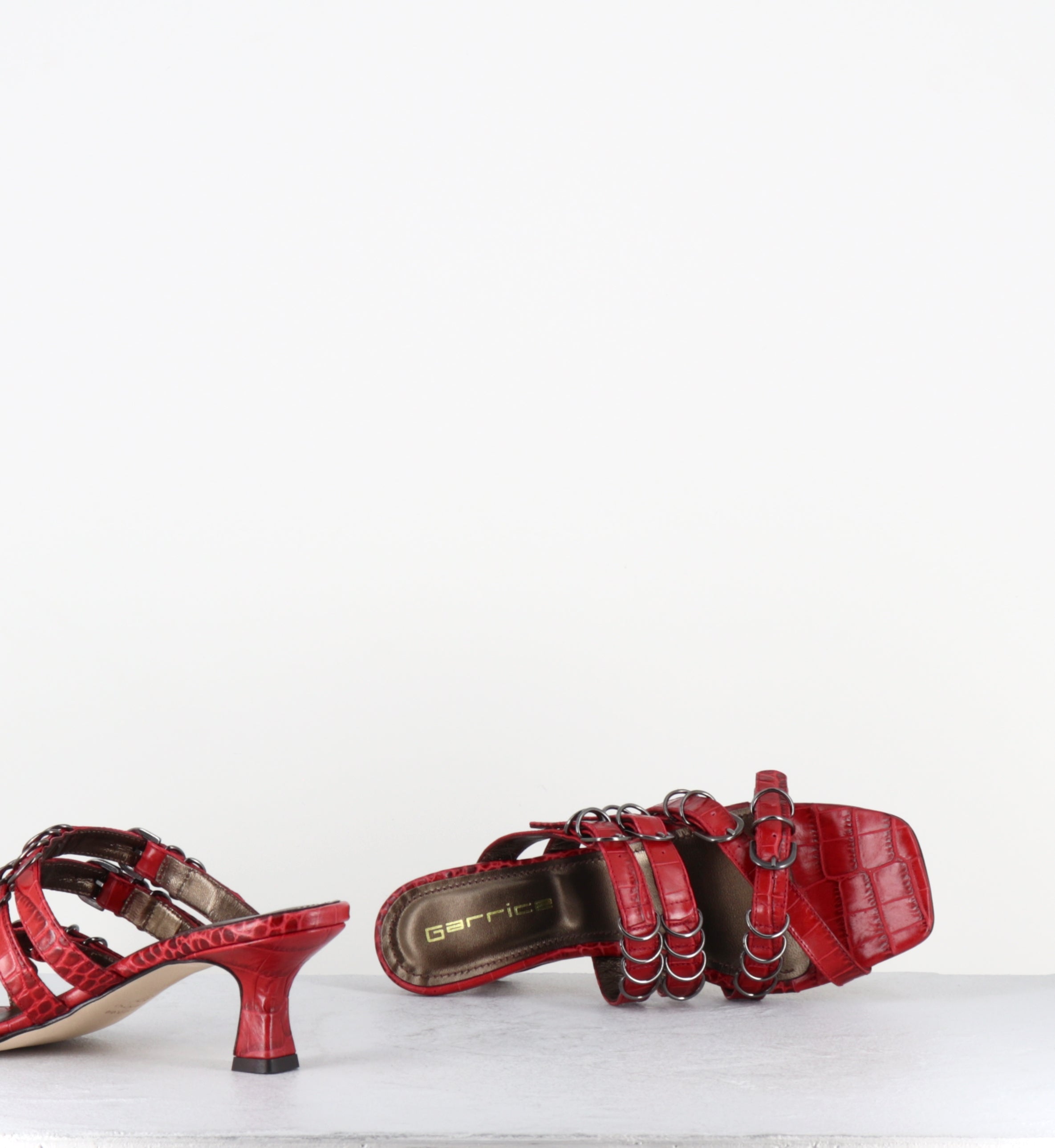 Mules croco rouge piercing - SARI COCCO SIENA