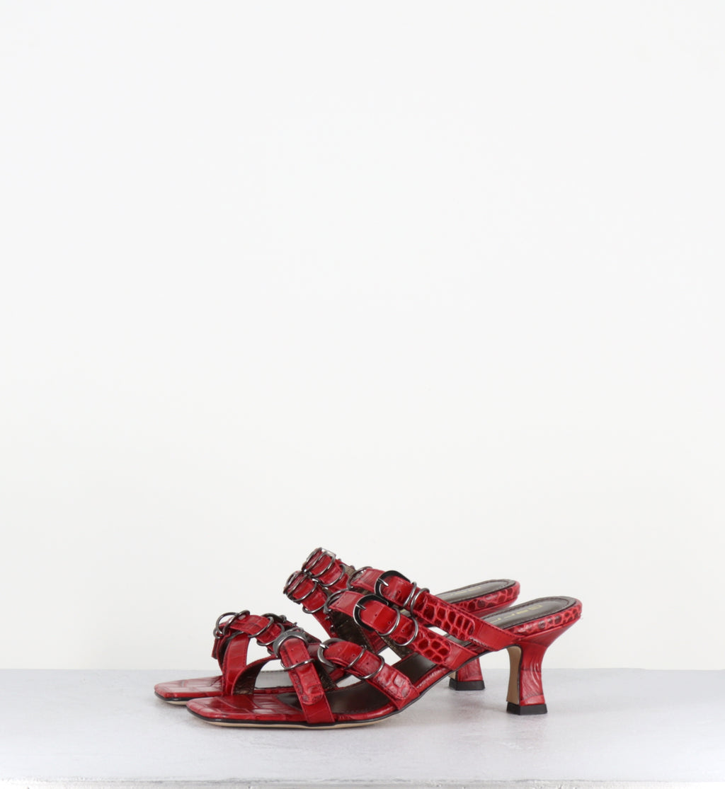 Mules croco rouge piercing - SARI COCCO SIENA