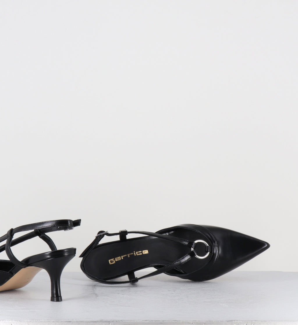 Escarpins slingaback cuir noir anneau argent - BLAINE PIERCING LAREDO NERO