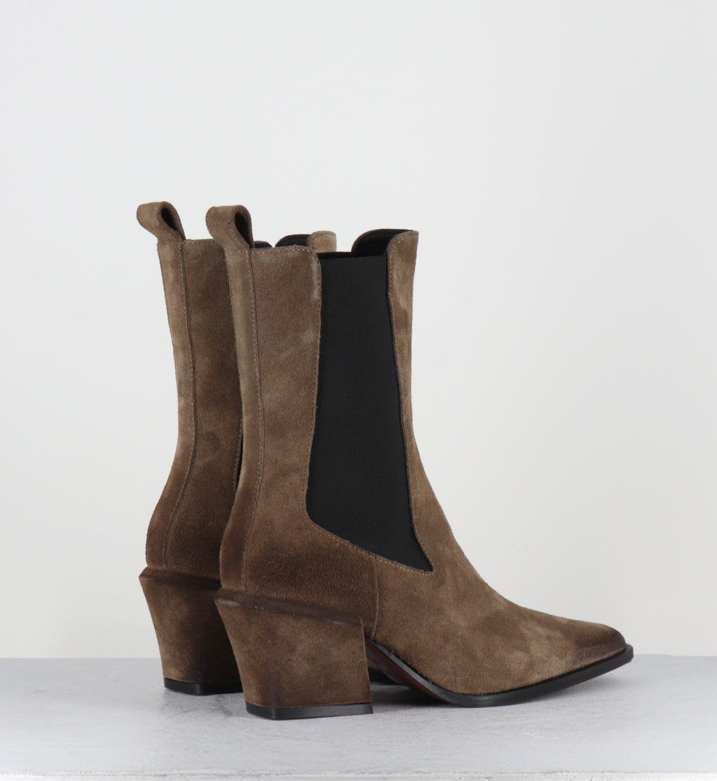 Boots santiags en daim taupe - TALIA CERVO TORTORA