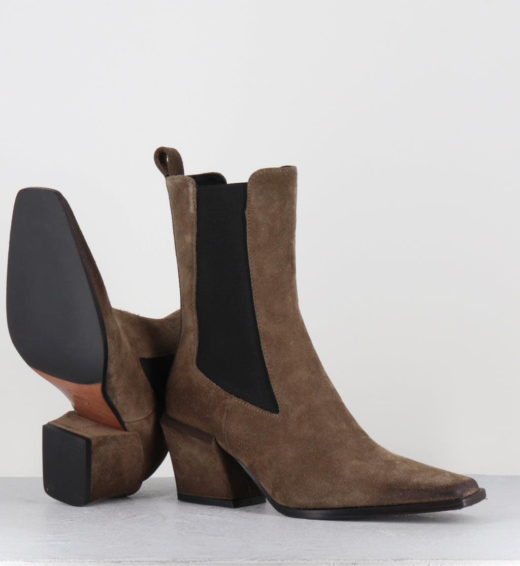 Boots santiags en daim taupe - TALIA CERVO TORTORA