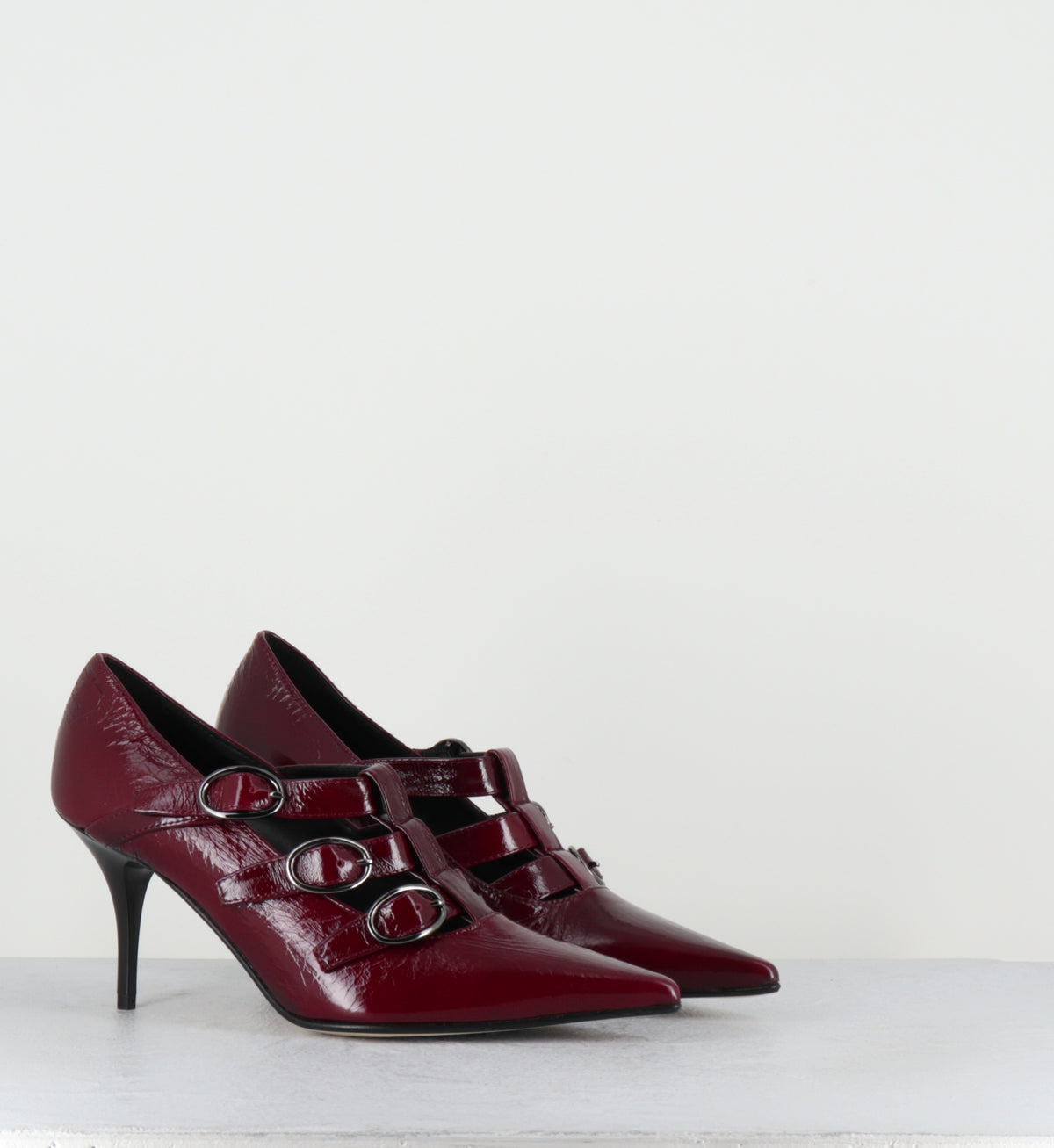 Escarpins à boucles vernis bordeaux talon haut  - NICAR VENEZIA RUBINO
