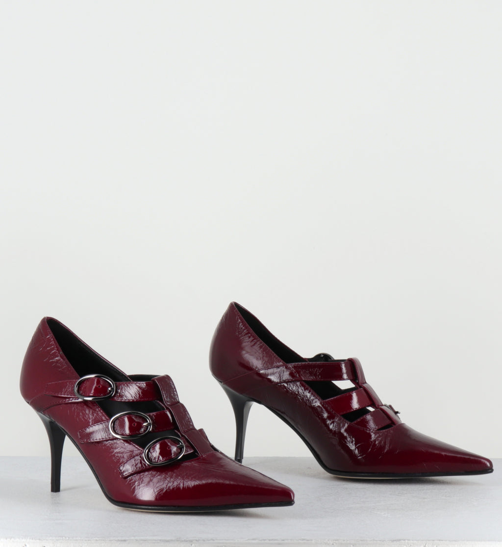 Escarpins à boucles vernis bordeaux talon haut  - NICAR VENEZIA RUBINO