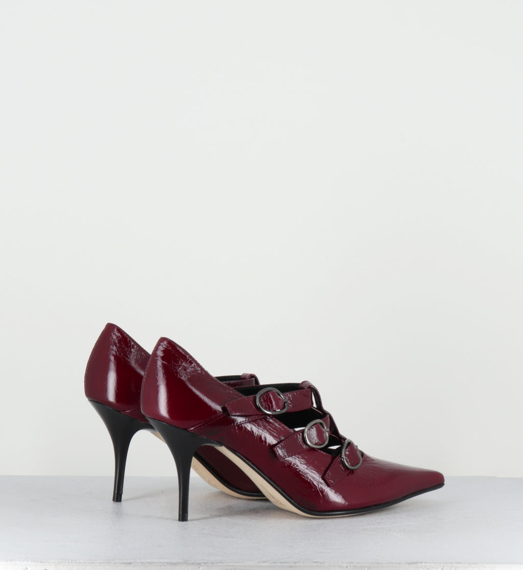 Escarpins à boucles vernis bordeaux talon haut  - NICAR VENEZIA RUBINO