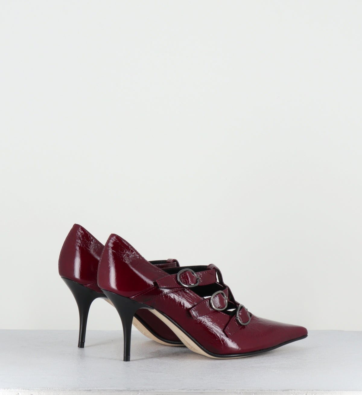 Escarpins à boucles vernis bordeaux talon haut  - NICAR VENEZIA RUBINO