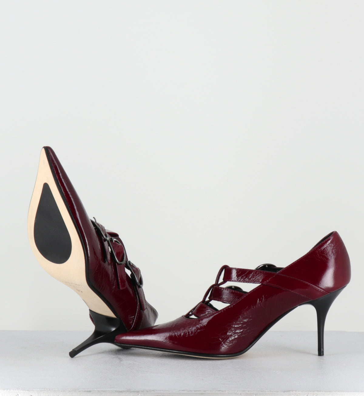 Escarpins à boucles vernis bordeaux talon haut  - NICAR VENEZIA RUBINO