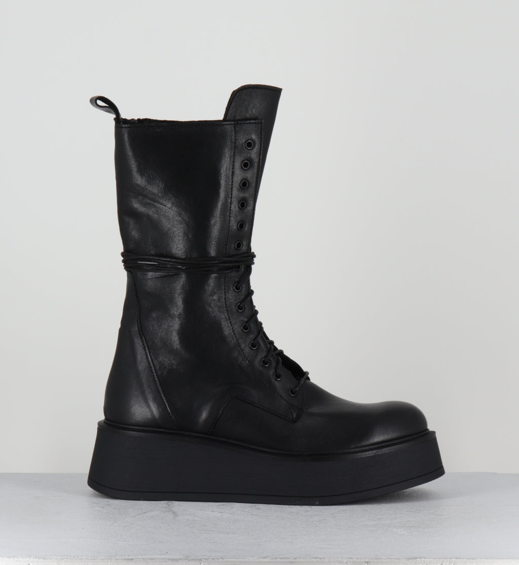 Bottines compensées à lacets en cuir noir - RITA LAVATO NERO