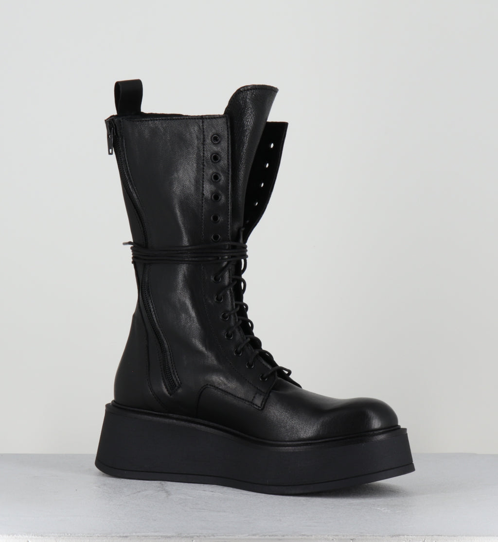 Bottines compensées à lacets en cuir noir - RITA LAVATO NERO