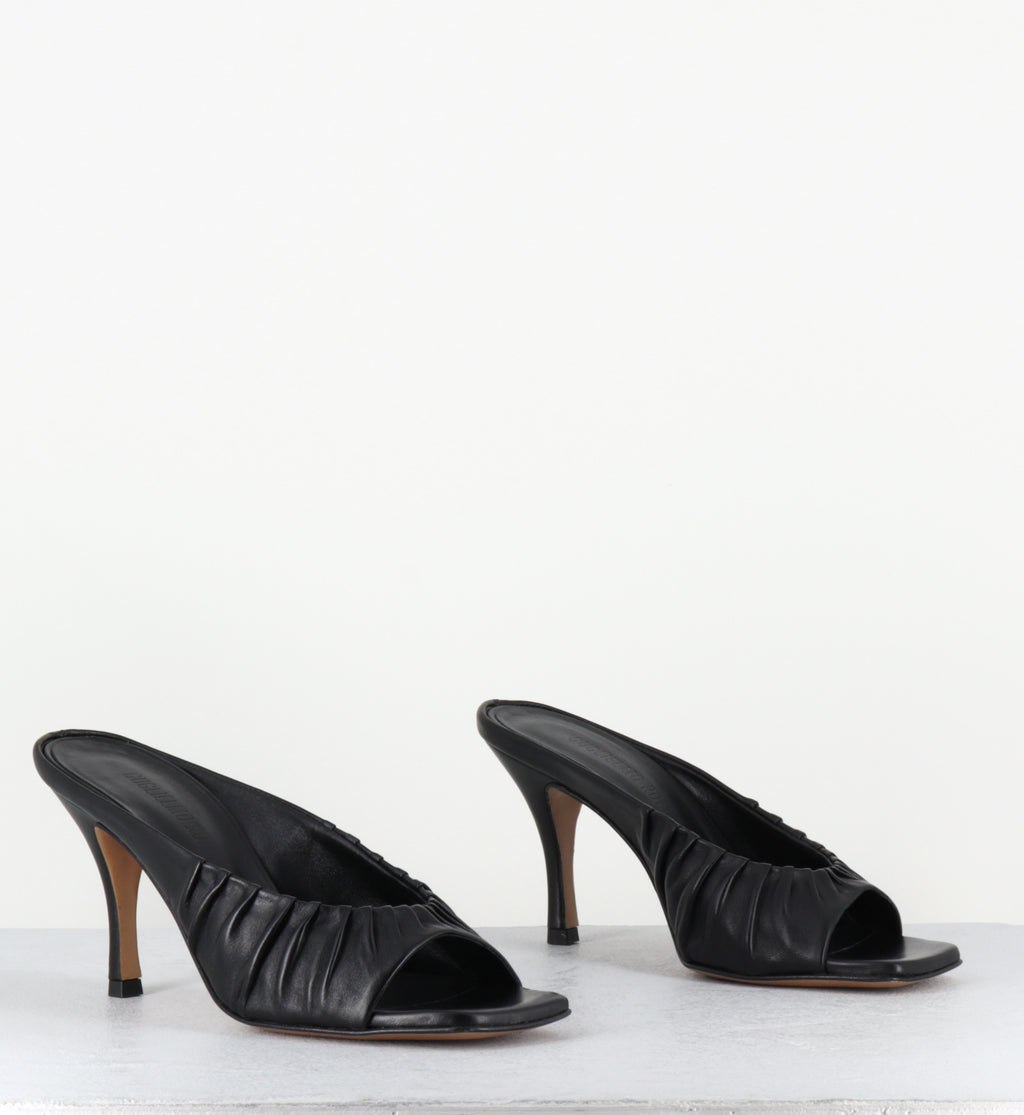 Mules en cuir noir talon haut - ADELISE NAPPA BLACK