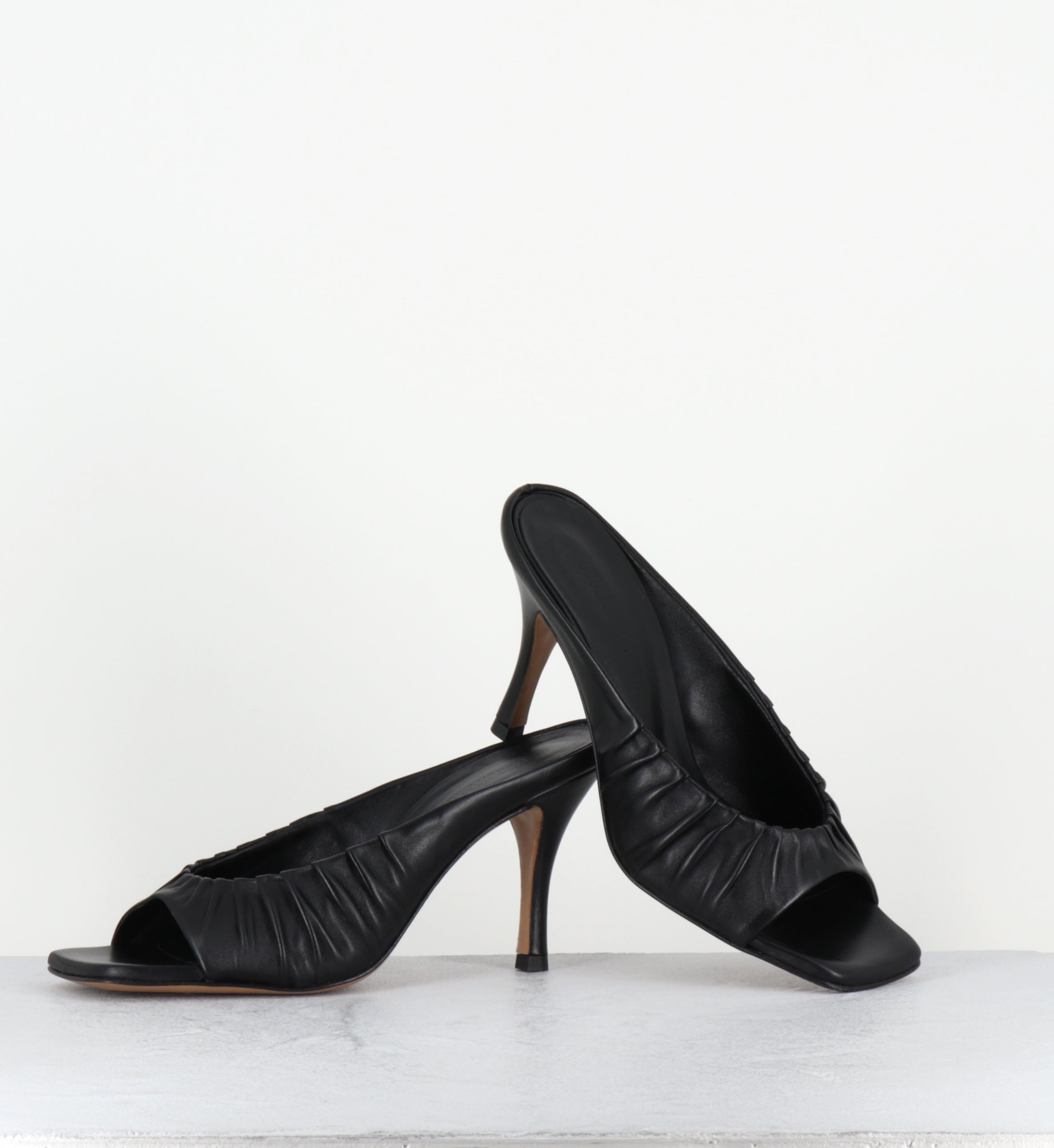 Mules en cuir noir talon haut - ADELISE NAPPA BLACK