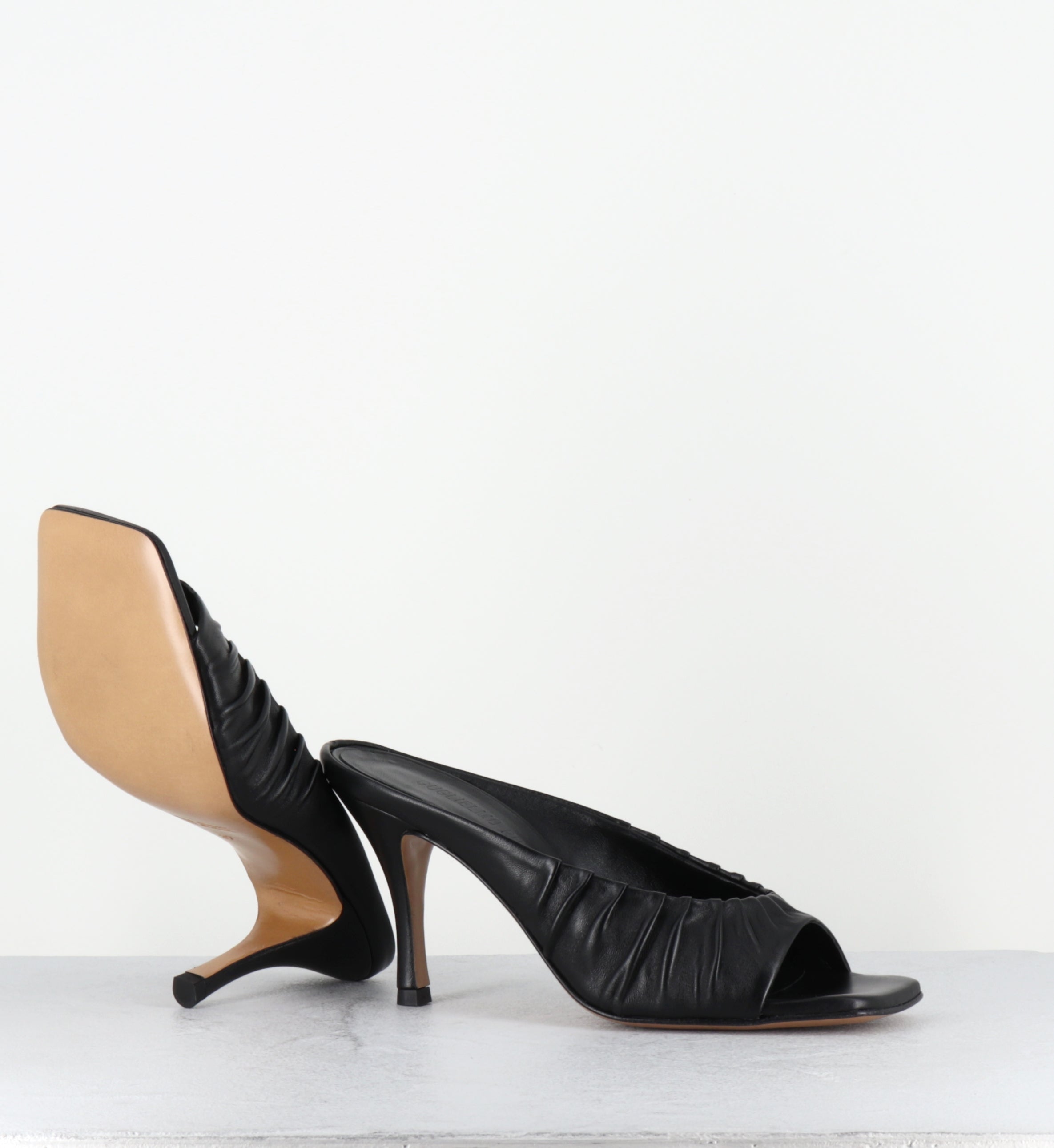 Mules en cuir noir talon haut - ADELISE NAPPA BLACK