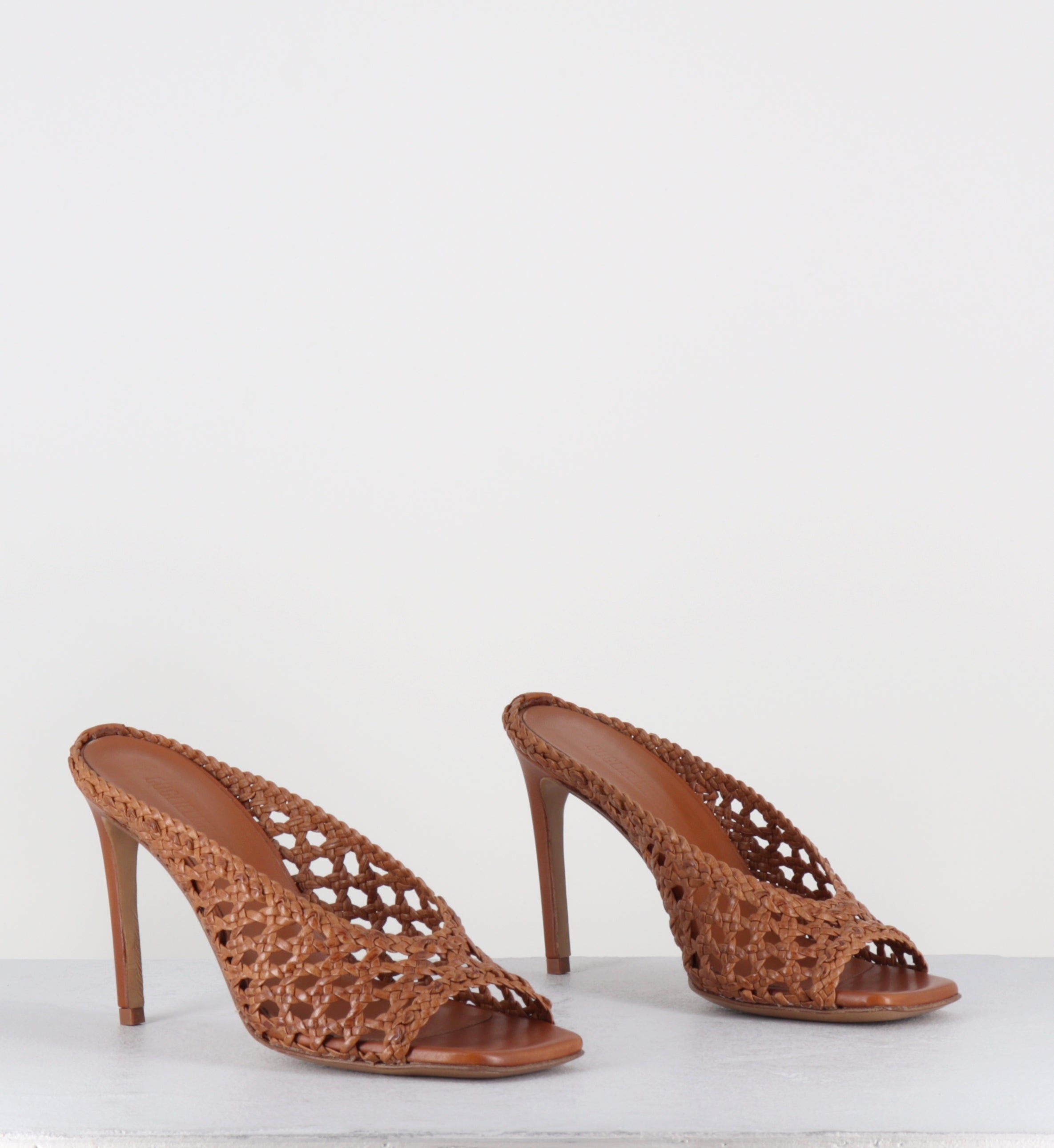 Mules à talon haut en cuir tressé camel - FEBE REGILLA SADDLE