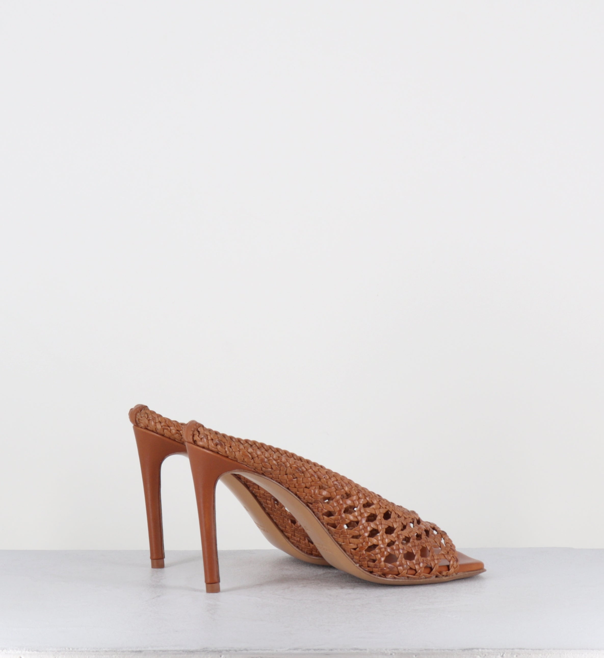 Mules à talon haut en cuir tressé camel - FEBE REGILLA SADDLE