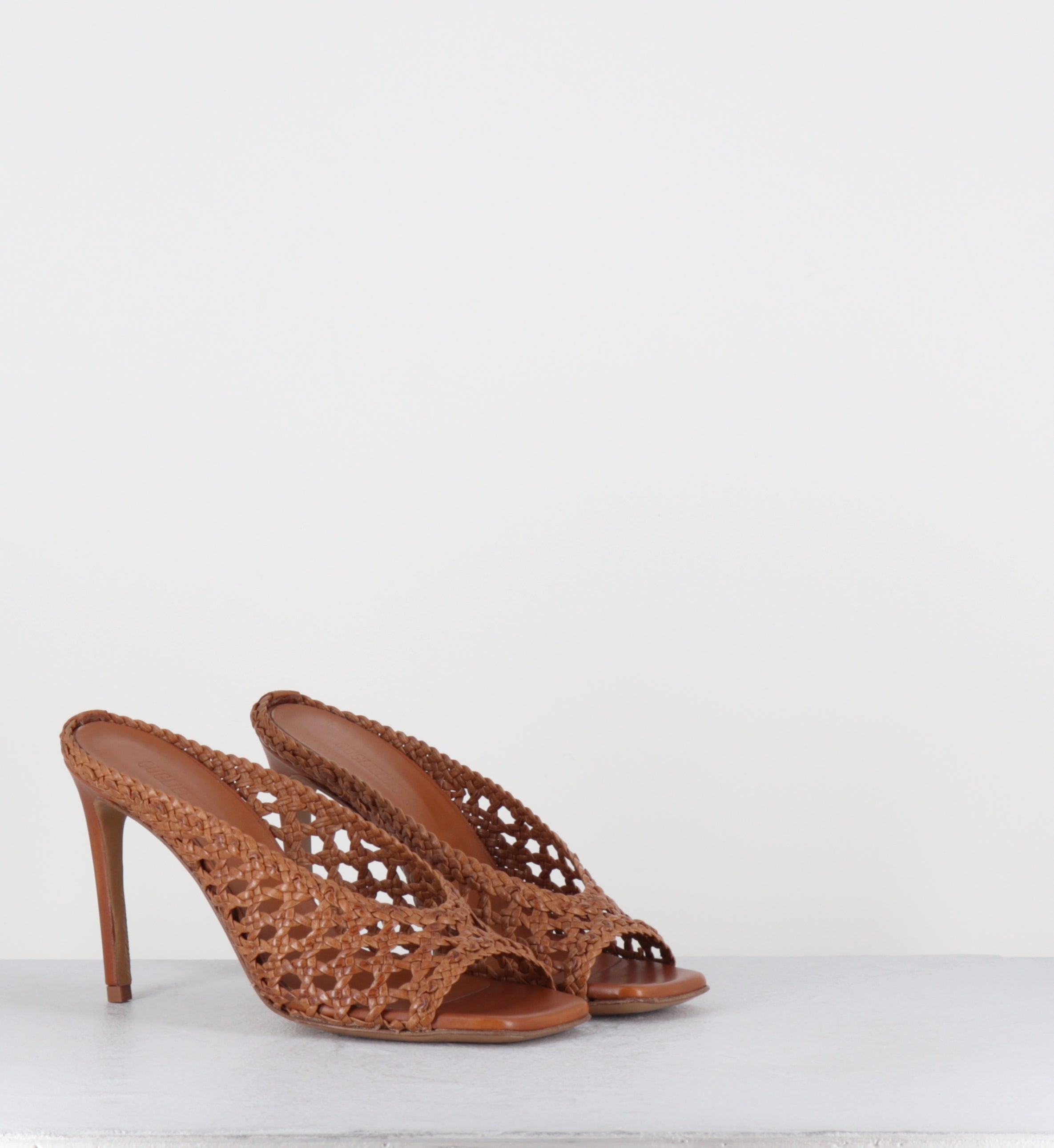 Mules à talon haut en cuir tressé camel - FEBE REGILLA SADDLE