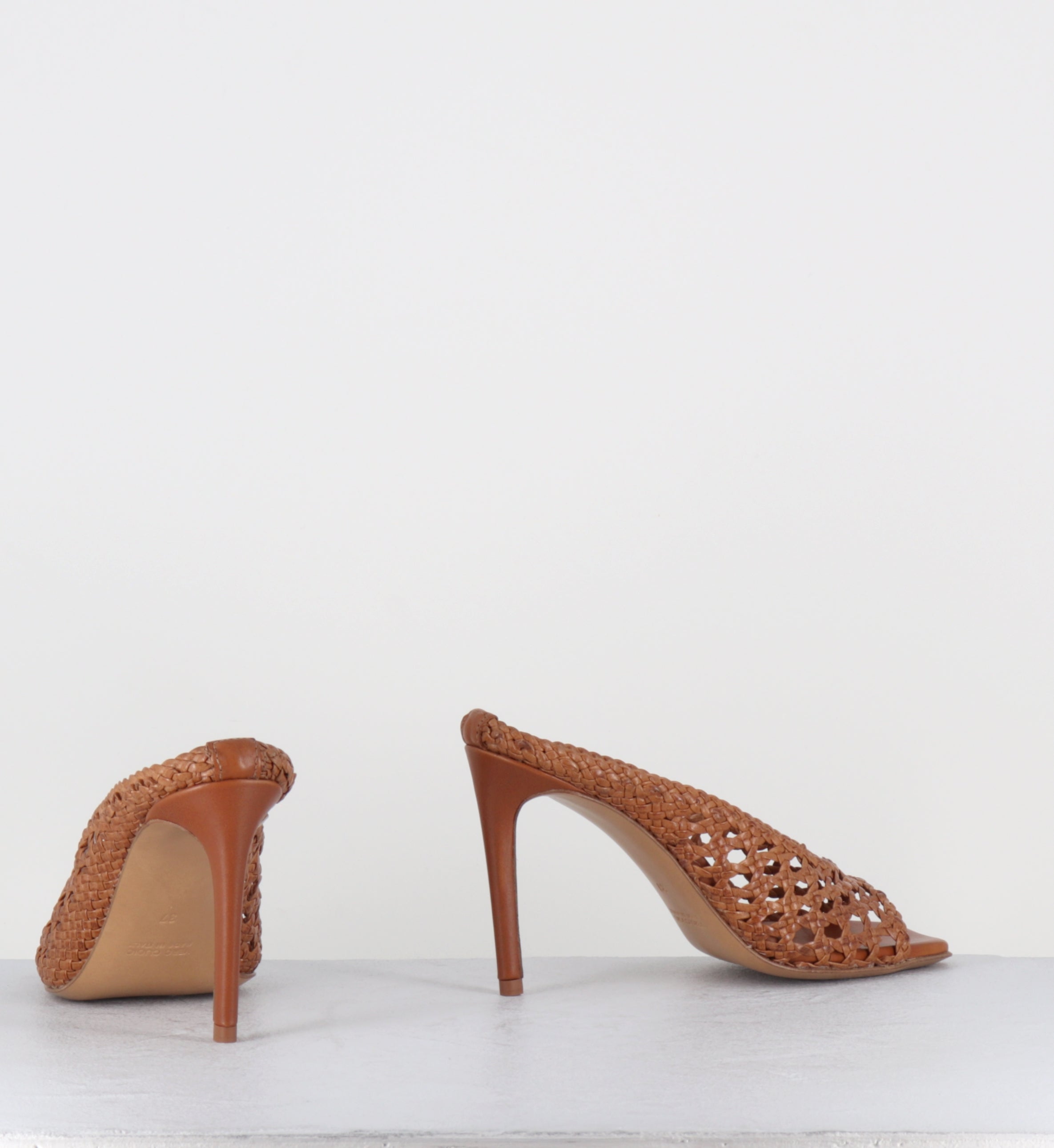 Mules à talon haut en cuir tressé camel - FEBE REGILLA SADDLE