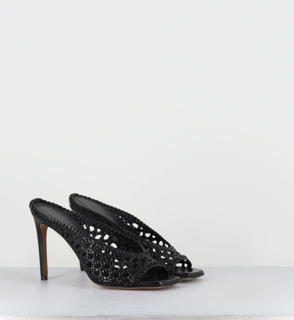 Mules à talon haut en cuir tressé noir - FEBE REGILLA BLACK