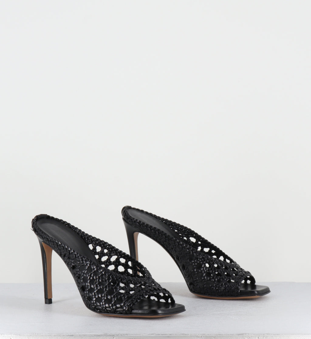 Mules à talon haut en cuir tressé noir - FEBE REGILLA BLACK