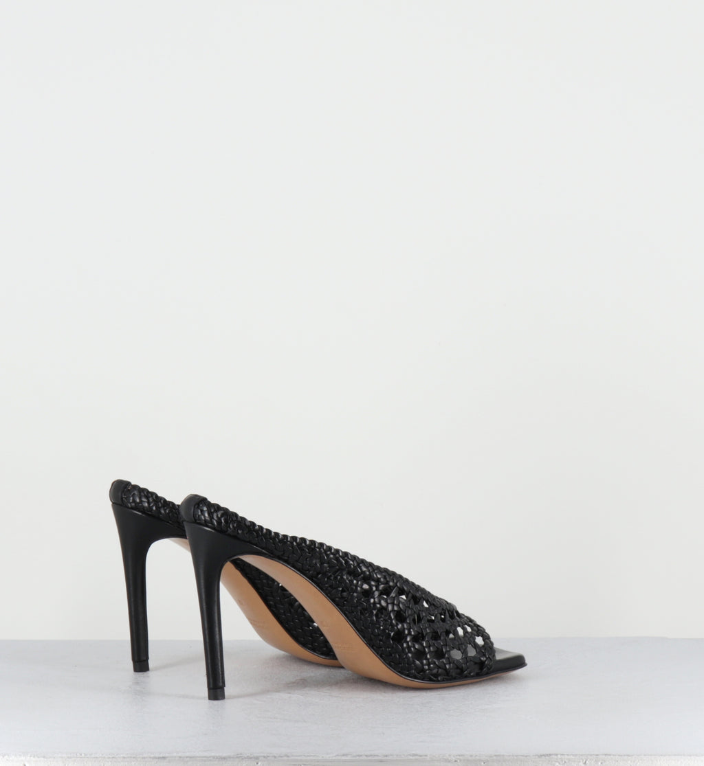 Mules à talon haut en cuir tressé noir - FEBE REGILLA BLACK