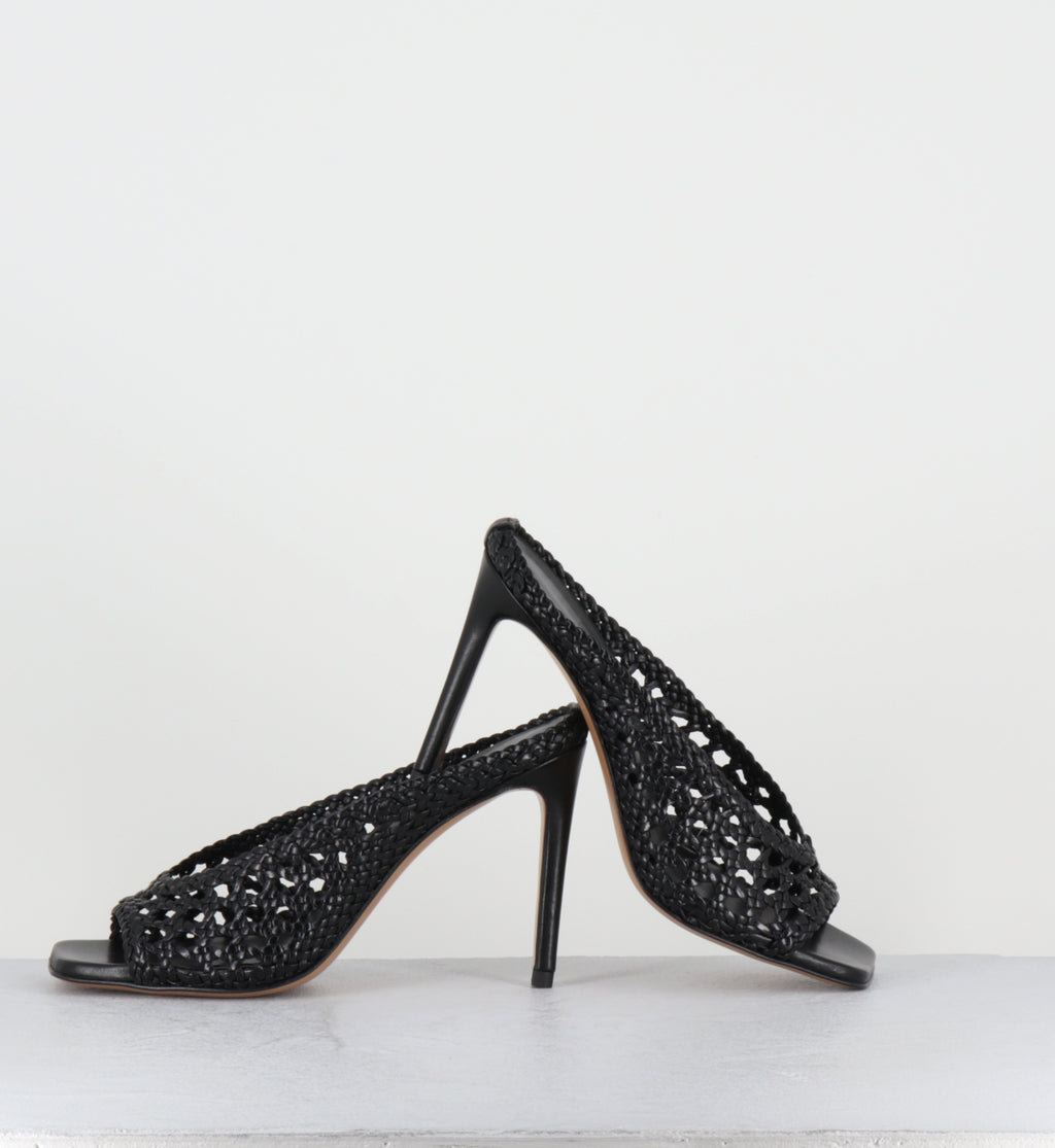 Mules à talon haut en cuir tressé noir - FEBE REGILLA BLACK