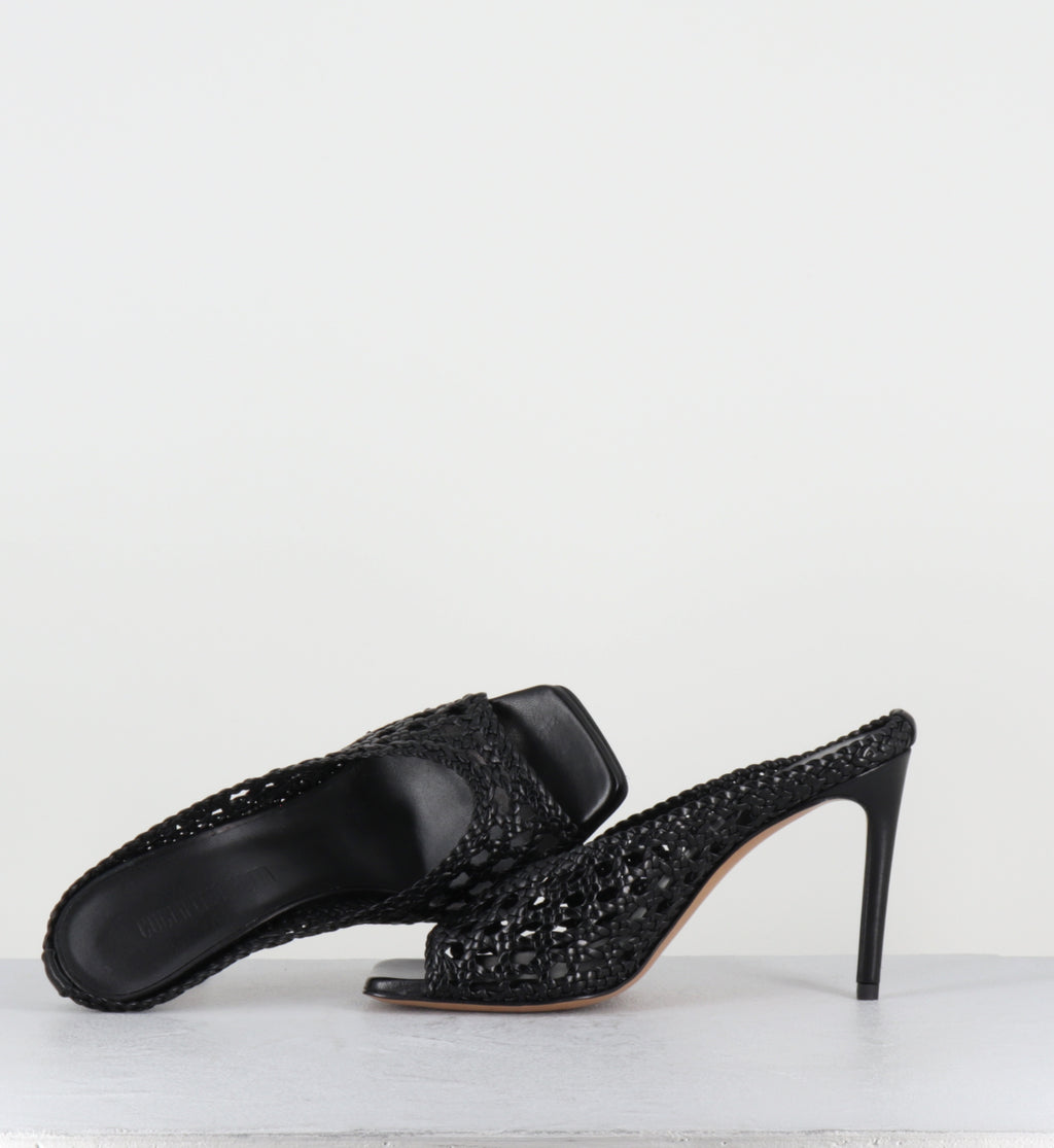 Mules à talon haut en cuir tressé noir - FEBE REGILLA BLACK