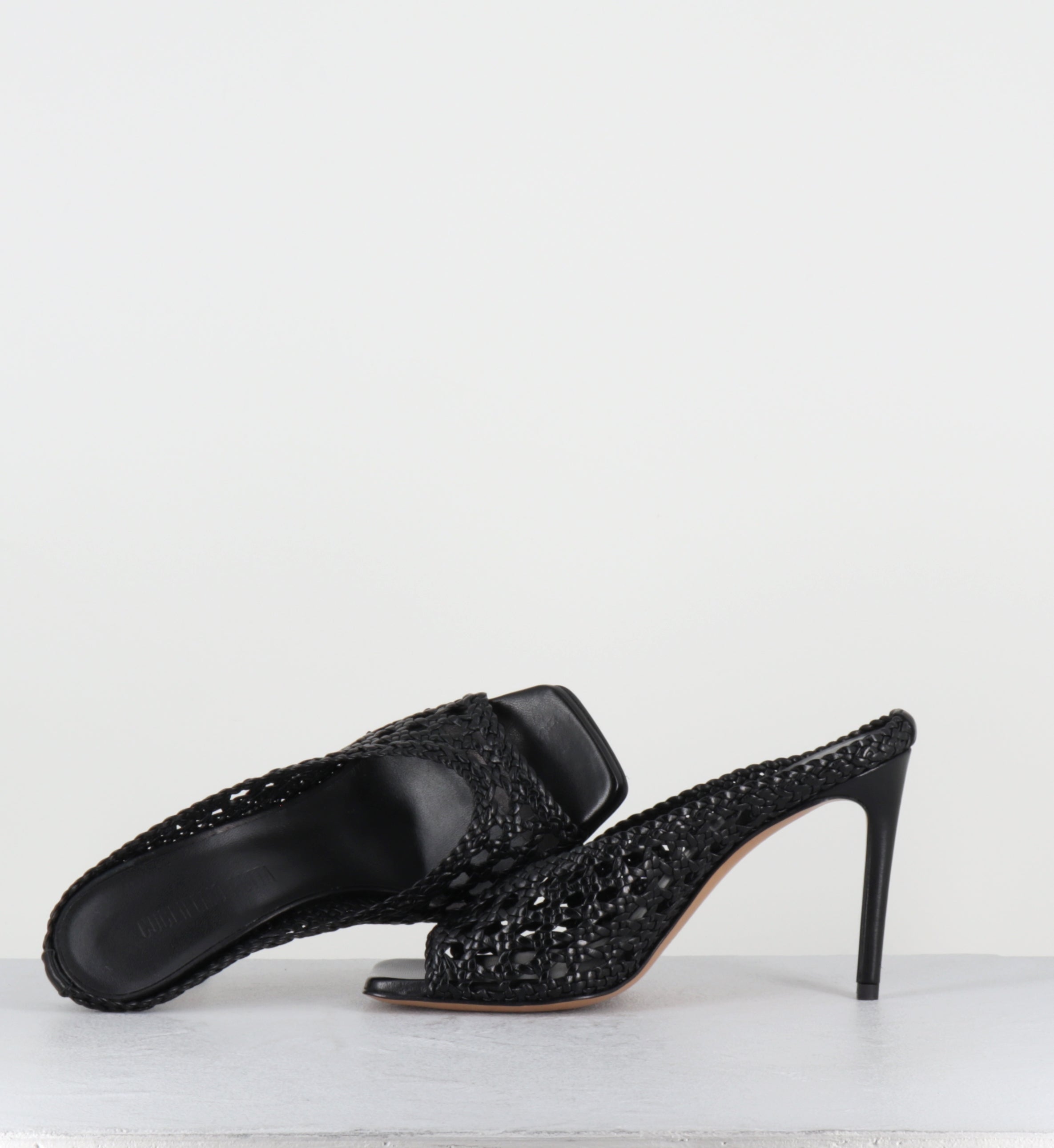 Mules à talon haut en cuir tressé noir - FEBE REGILLA BLACK