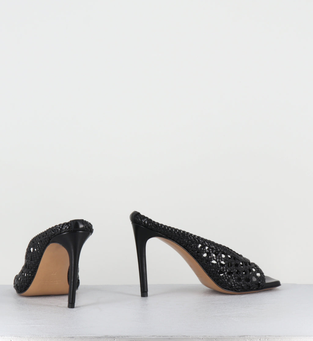 Mules à talon haut en cuir tressé noir - FEBE REGILLA BLACK
