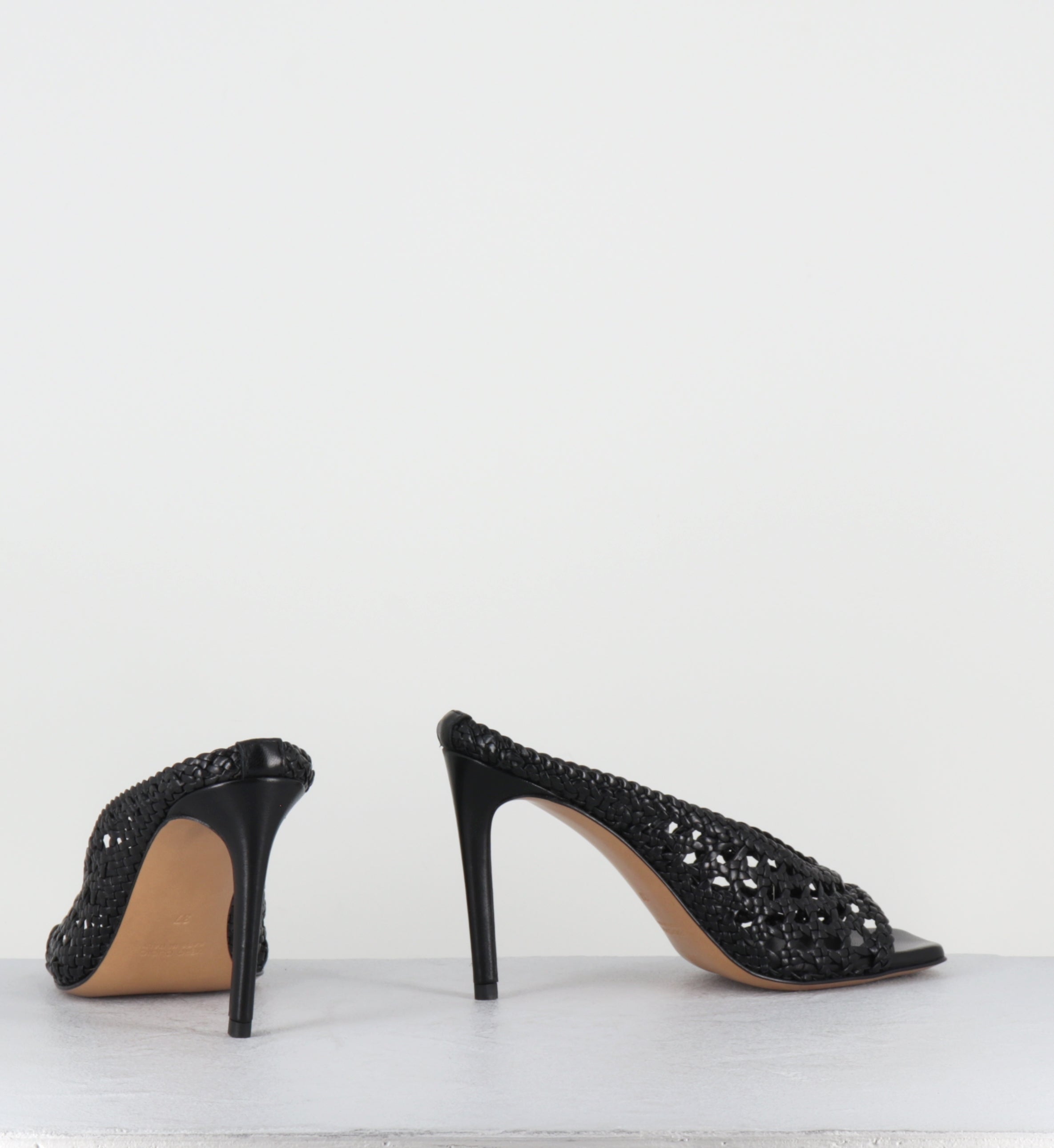 Mules à talon haut en cuir tressé noir - FEBE REGILLA BLACK