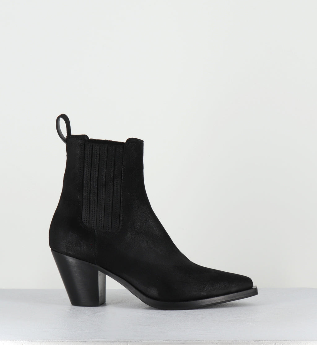 Santiags en daim noir noir - PITT VINTAGE BLACK