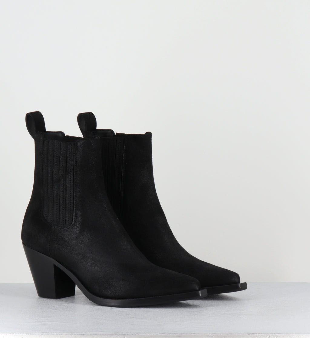 Santiags en daim noir noir - PITT VINTAGE BLACK