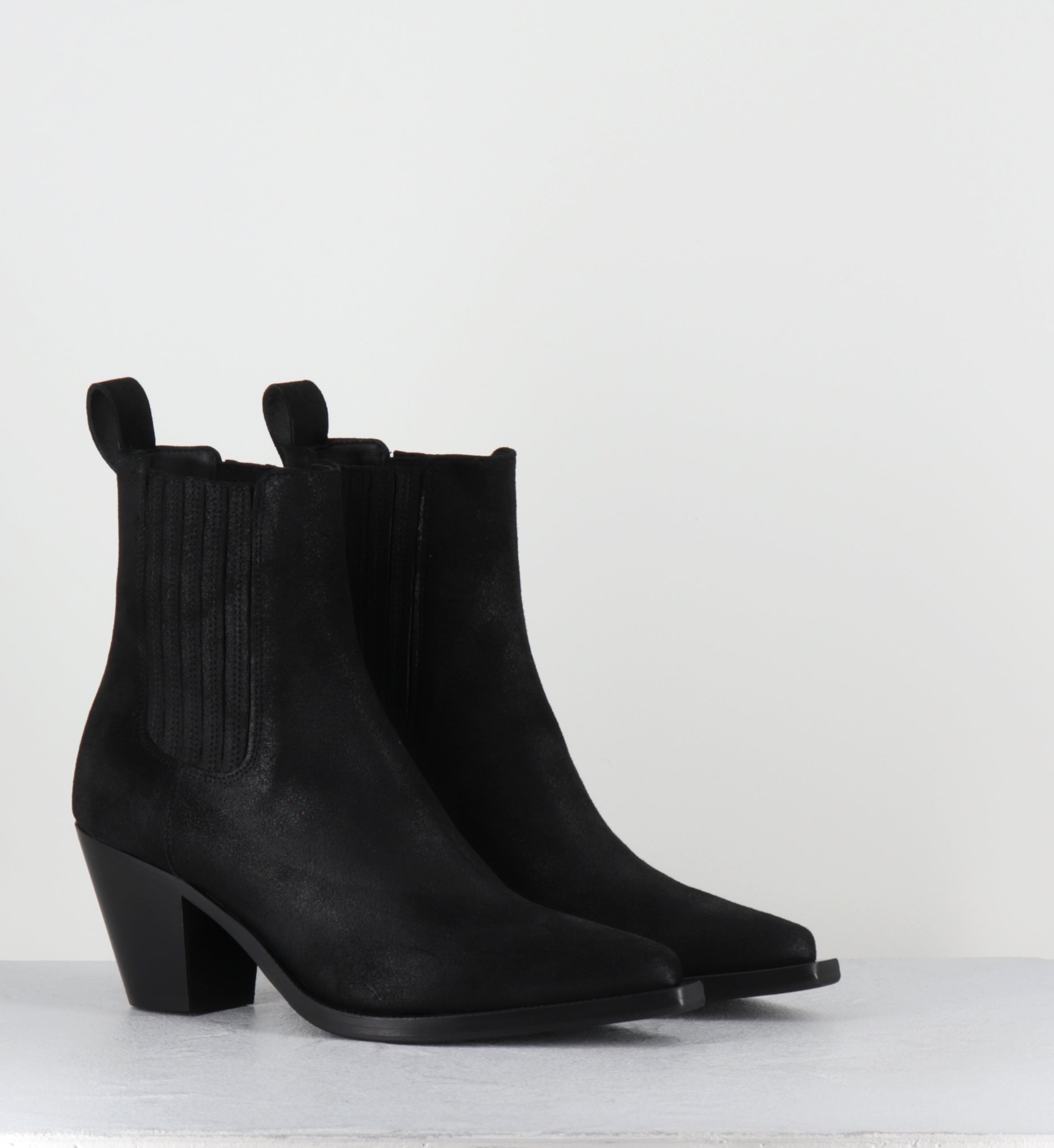 Santiags en daim noir noir - PITT VINTAGE BLACK