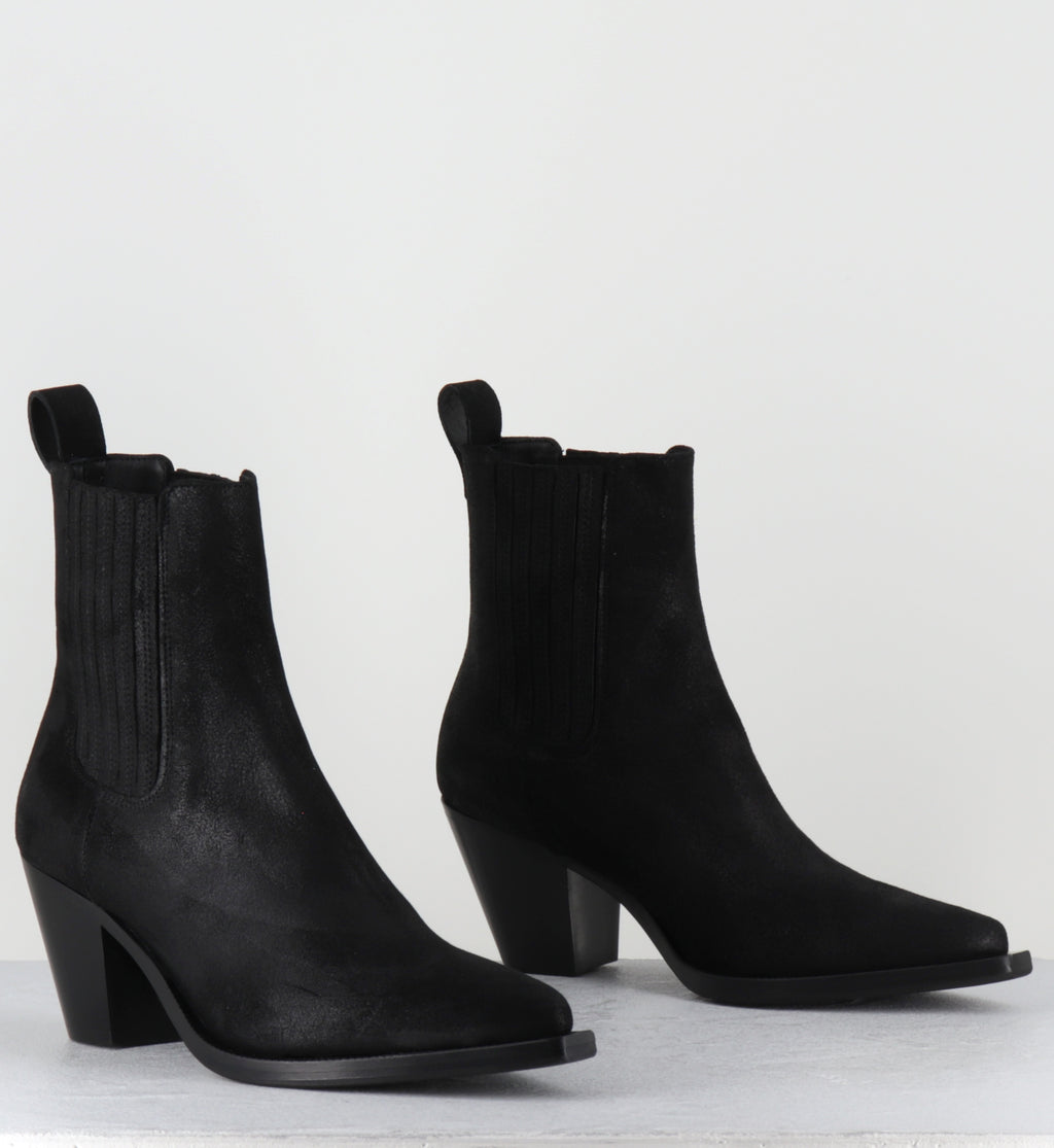 Santiags en daim noir noir - PITT VINTAGE BLACK