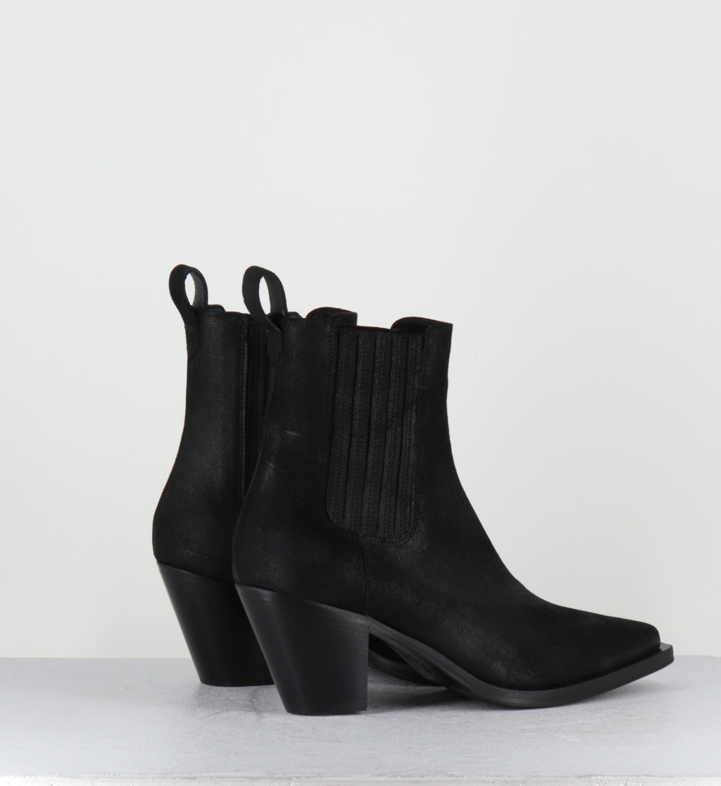 Santiags en daim noir noir - PITT VINTAGE BLACK