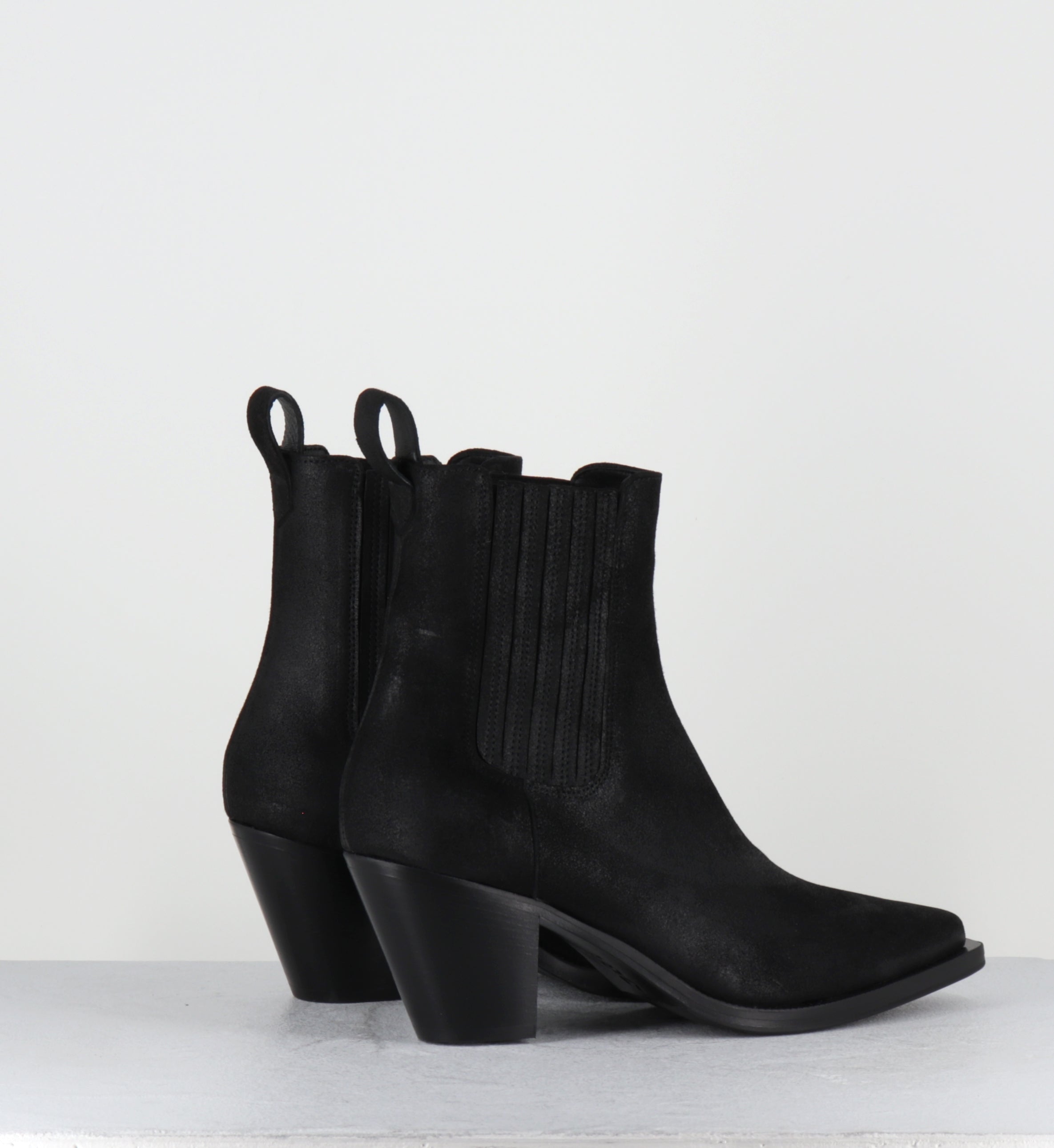 Santiags en daim noir noir - PITT VINTAGE BLACK
