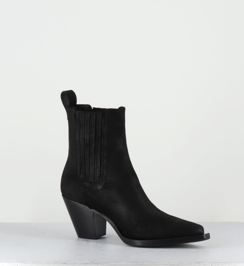 Santiags en daim noir noir - PITT VINTAGE BLACK