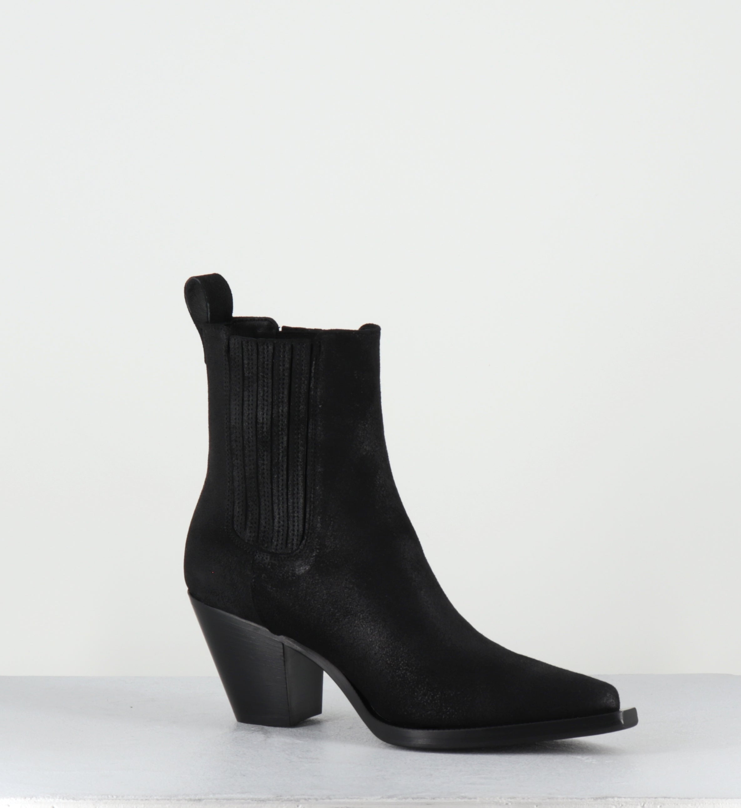 Santiags en daim noir noir - PITT VINTAGE BLACK