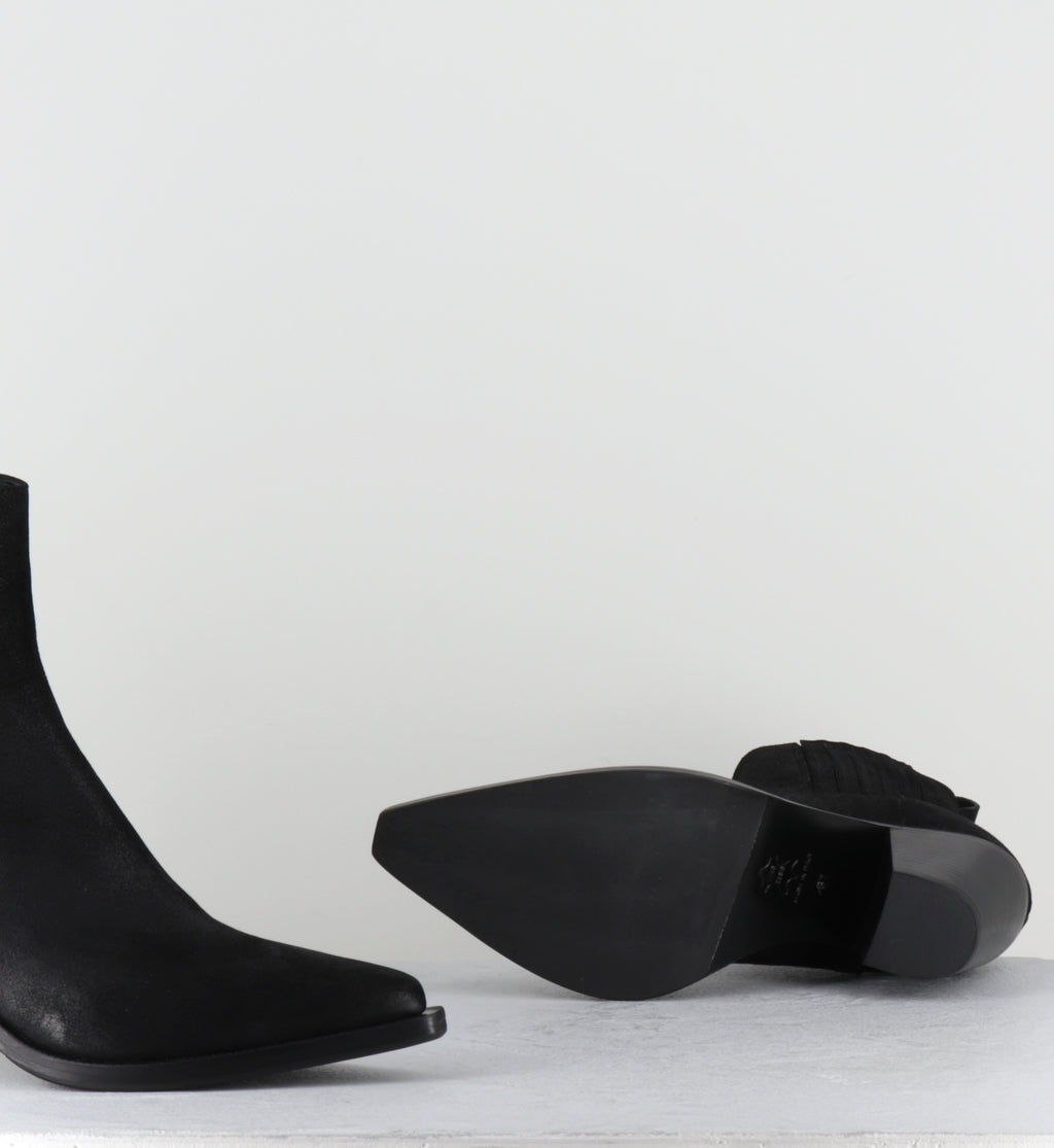 Santiags en daim noir noir - PITT VINTAGE BLACK