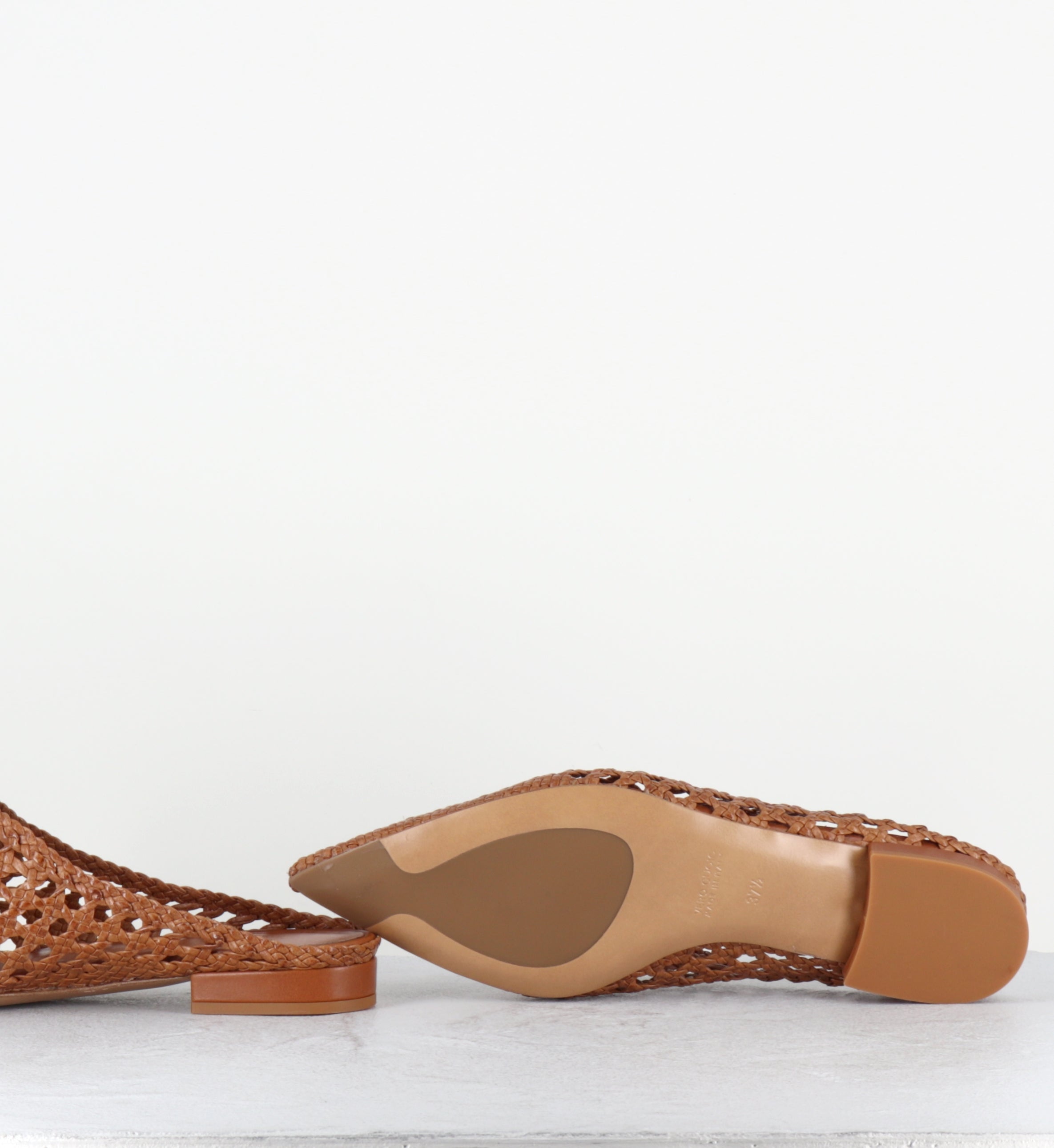 Mules pointues en cuir tressé camel - THESSALY REGILLA SADDLE