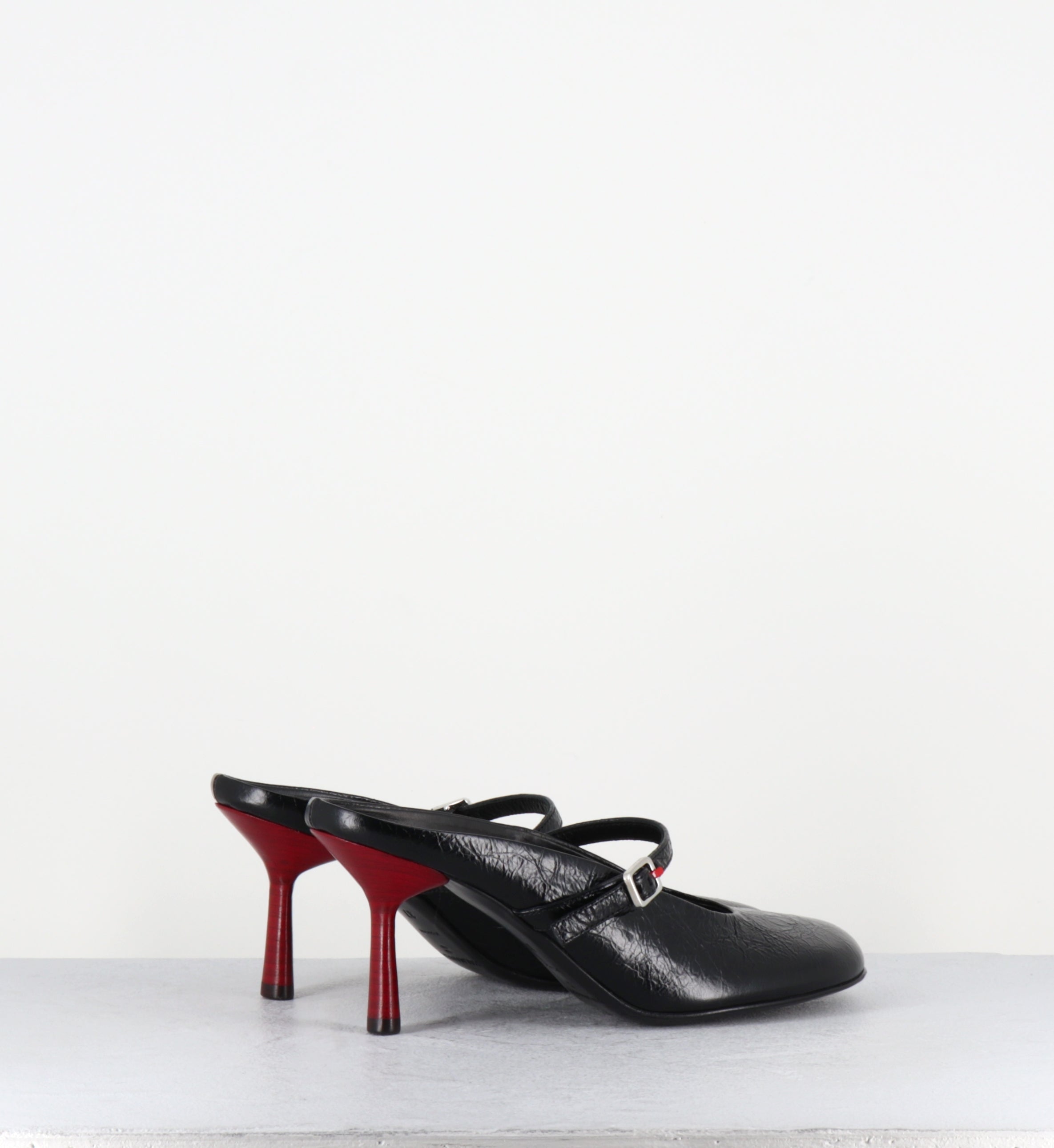 Mules en cuir noir à talon haut - ADEL02 BOMBER NERO