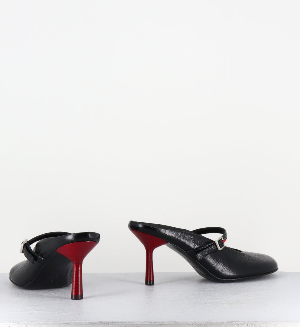 Mules en cuir noir à talon haut - ADEL02 BOMBER NERO