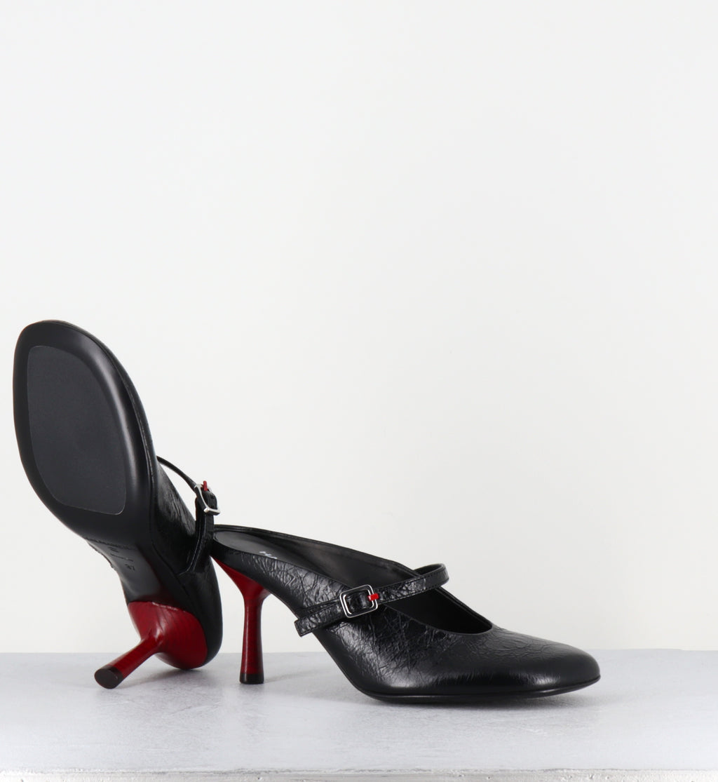 Mules en cuir noir à talon haut - ADEL02 BOMBER NERO