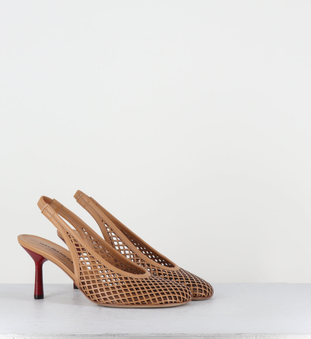 Escarpins en cuir camel ajouré à talon rouge - ADEL03 LASERCUT CARAMEL
