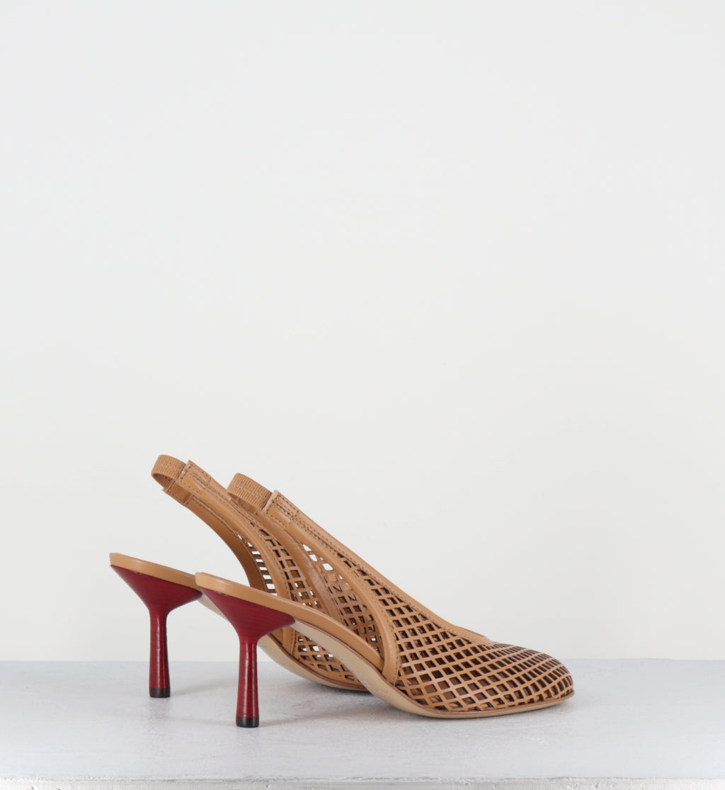 Escarpins en cuir camel ajouré à talon rouge - ADEL03 LASERCUT CARAMEL