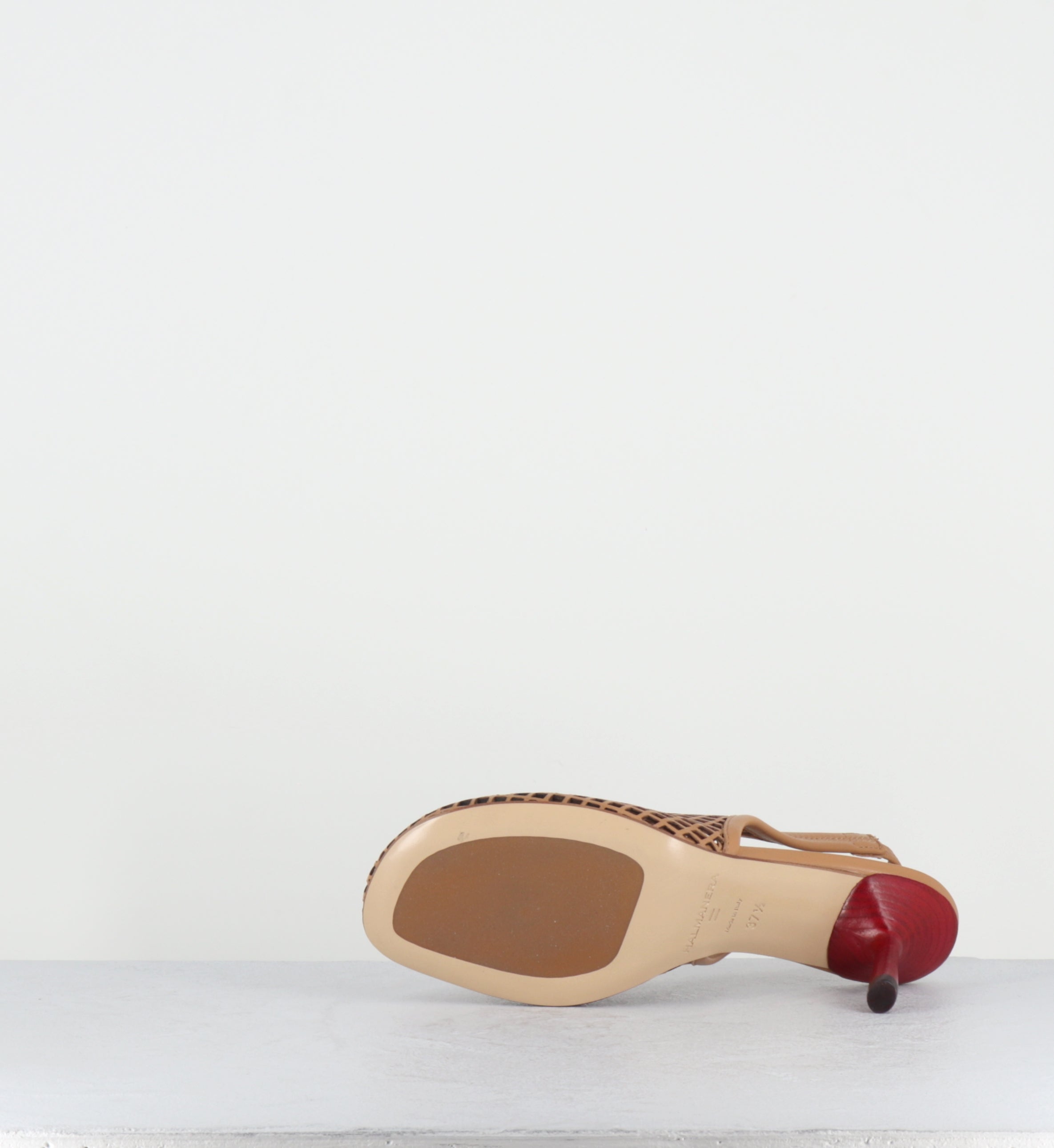 Escarpins en cuir camel ajouré à talon rouge - ADEL03 LASERCUT CARAMEL