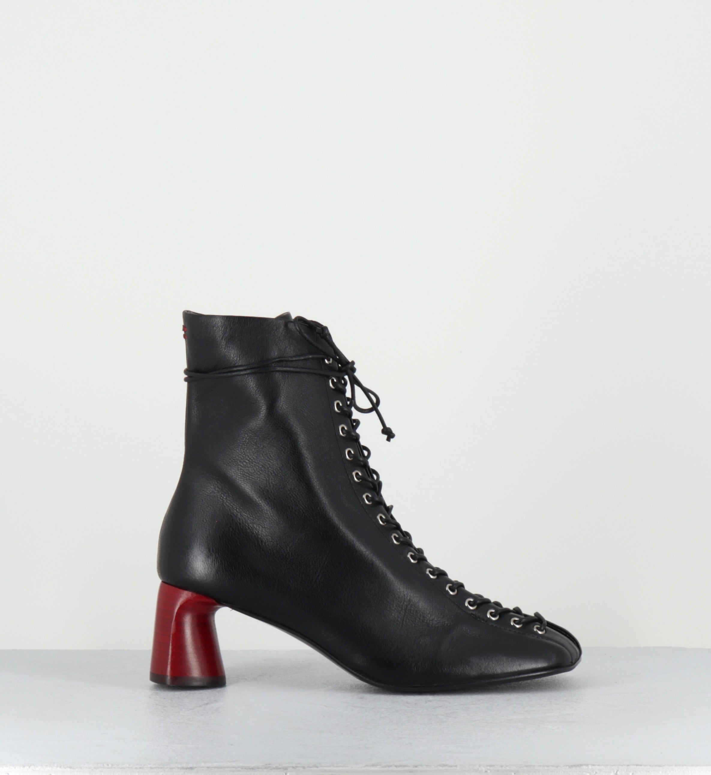 Boots à lacets en cuir noir talon rouge - CAMI19 WASH NERO