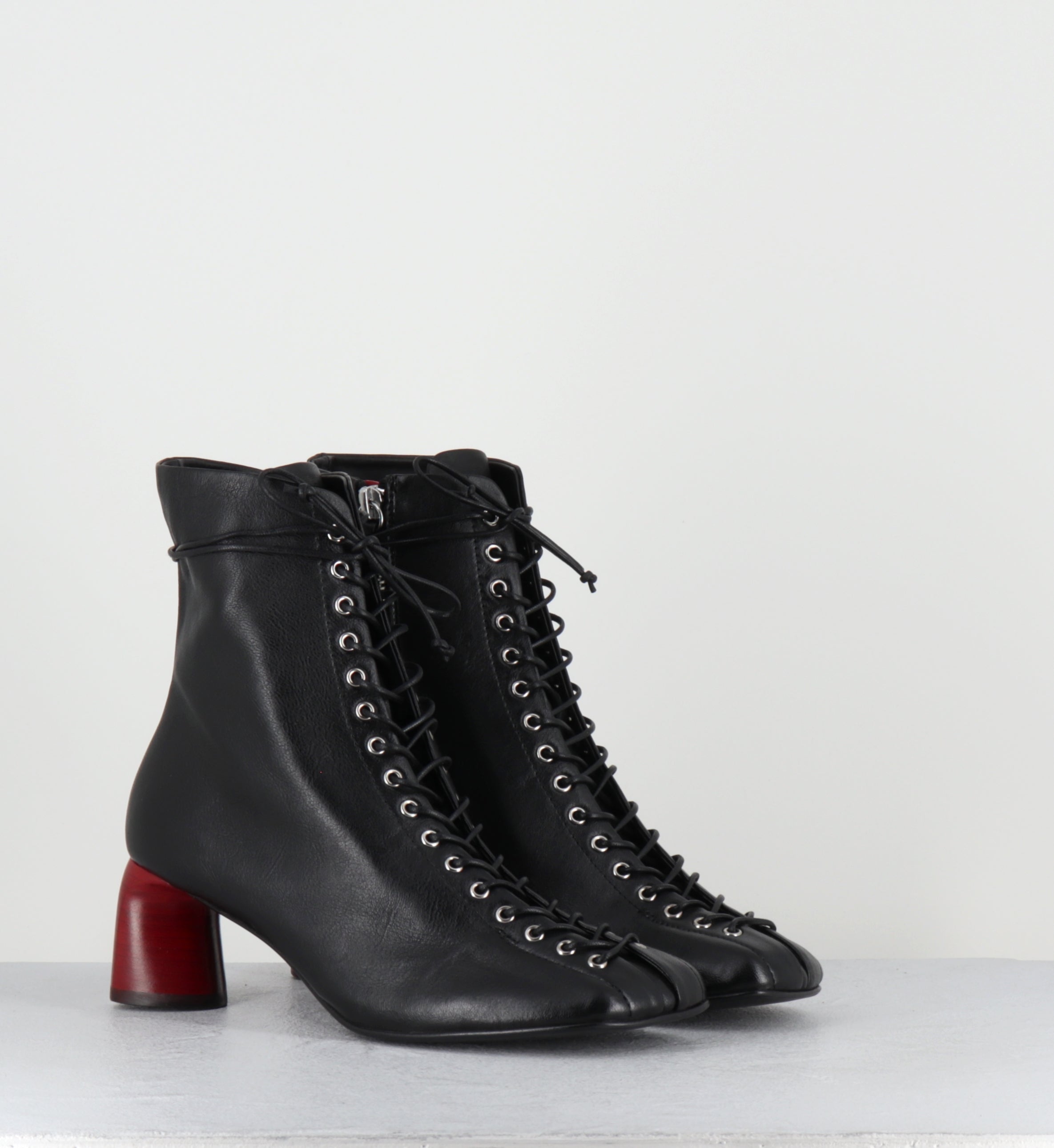 Boots à lacets en cuir noir talon rouge - CAMI19 WASH NERO
