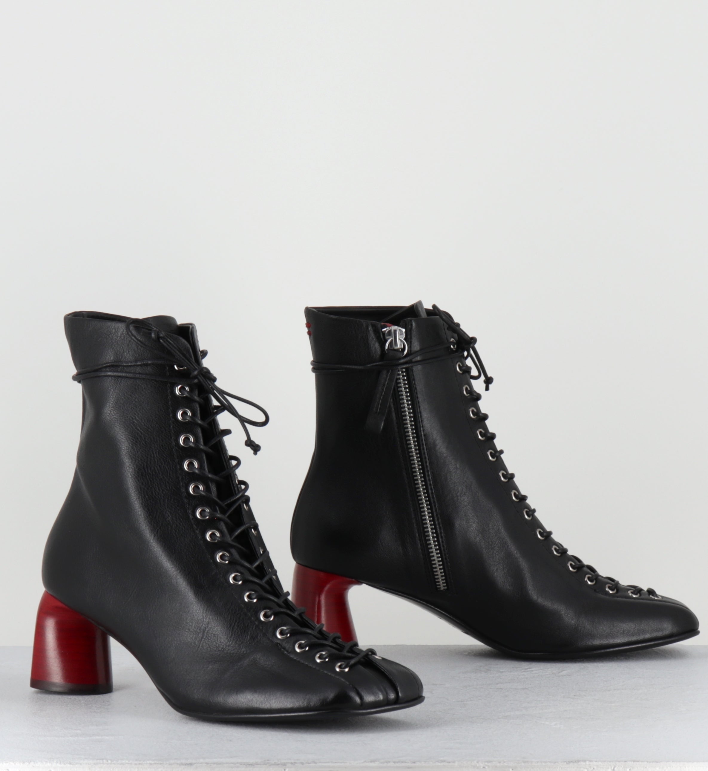 Boots à lacets en cuir noir talon rouge - CAMI19 WASH NERO