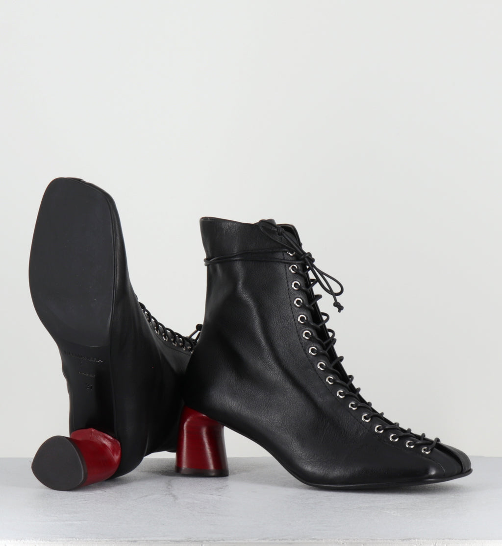 Boots à lacets en cuir noir talon rouge - CAMI19 WASH NERO