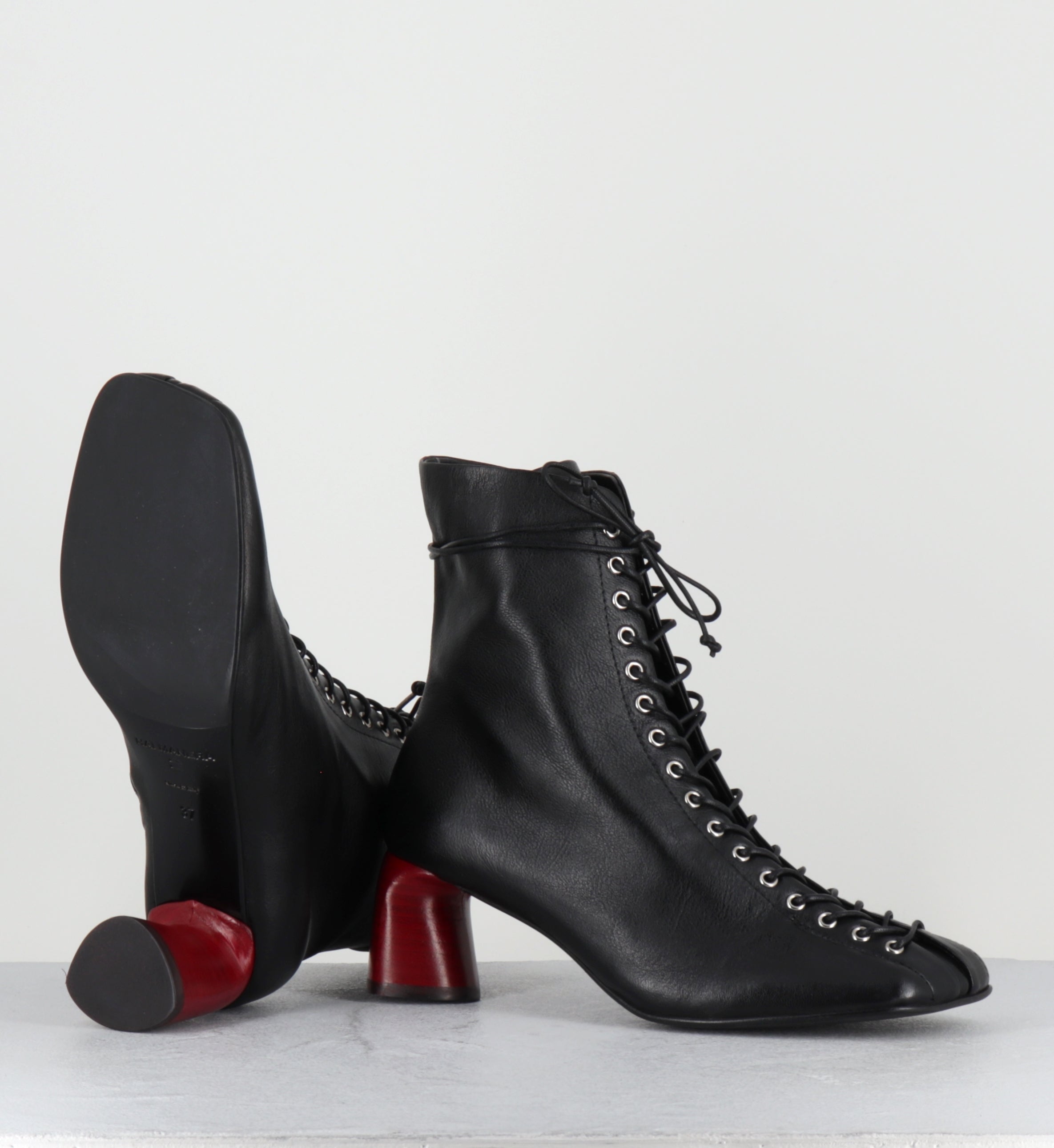 Boots à lacets en cuir noir talon rouge - CAMI19 WASH NERO